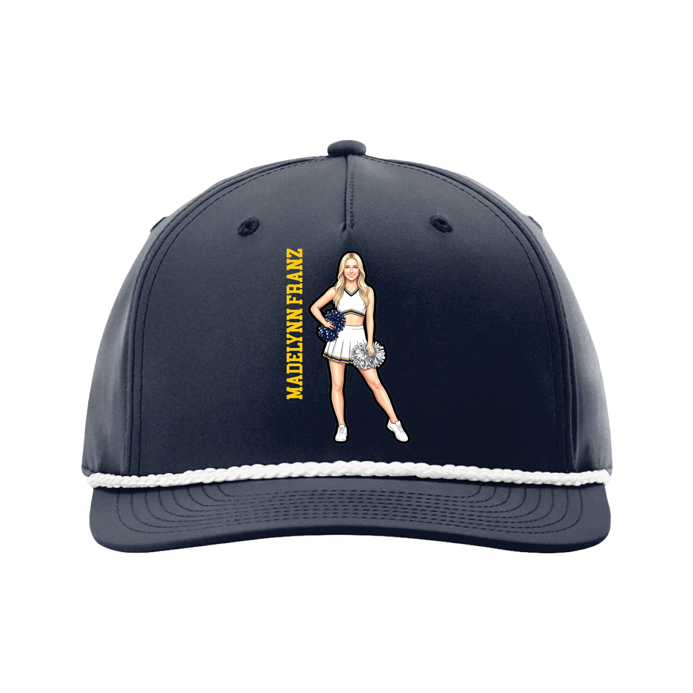 Five-Panel Classic Rope Cap — Name Vertical in Navy