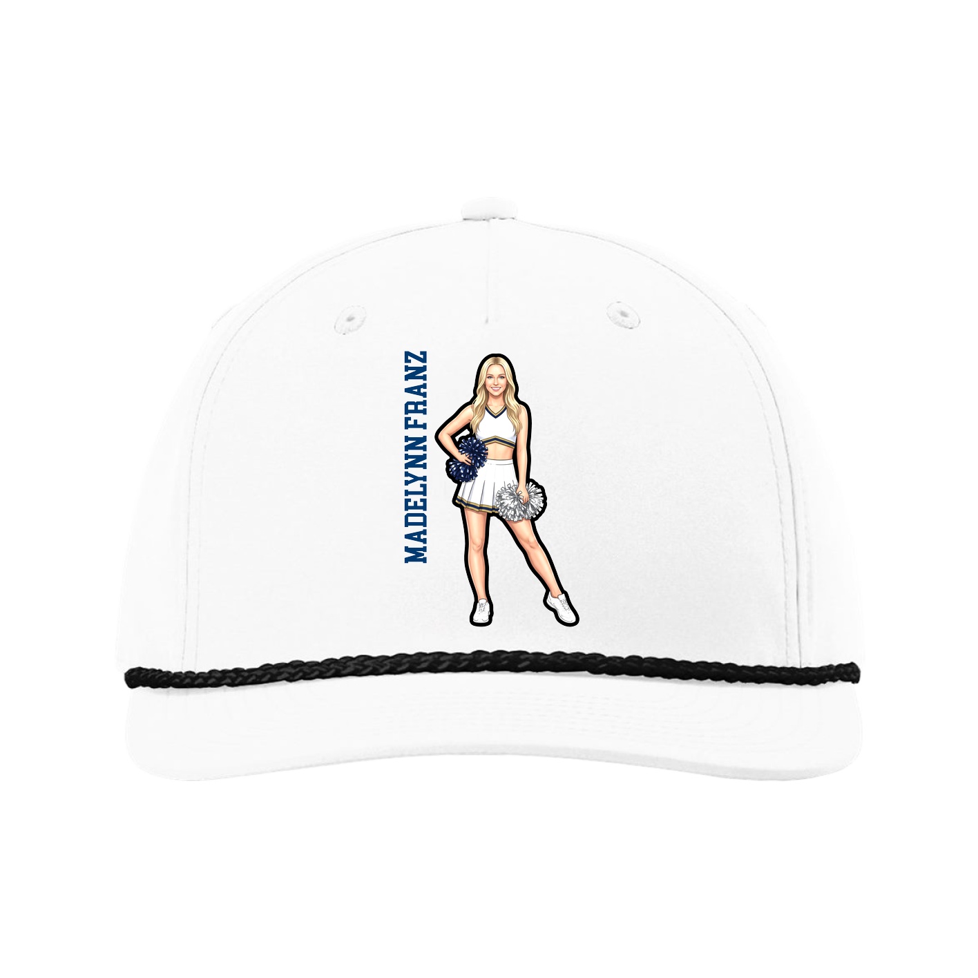 Five-Panel Classic Rope Cap — Name Vertical in White