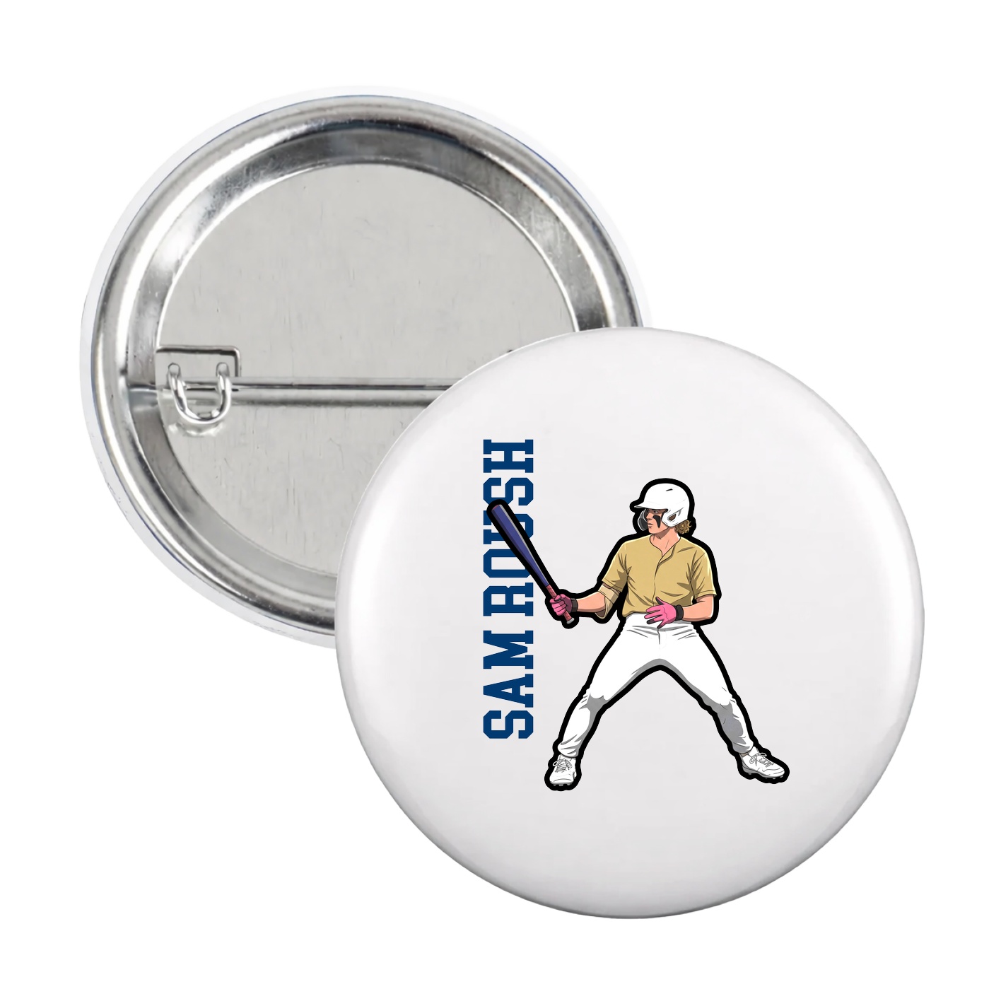 Game Day Button — Name Vertical in White