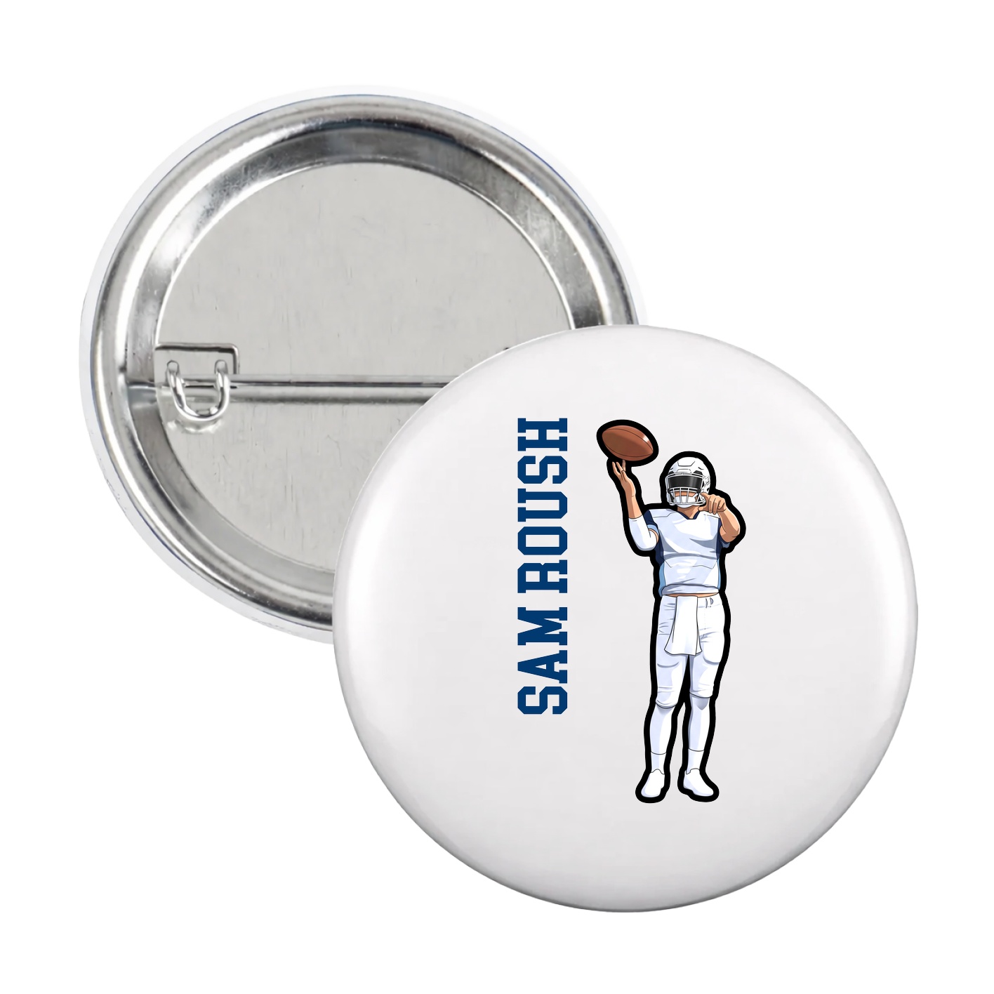 Game Day Button — Name Vertical in White