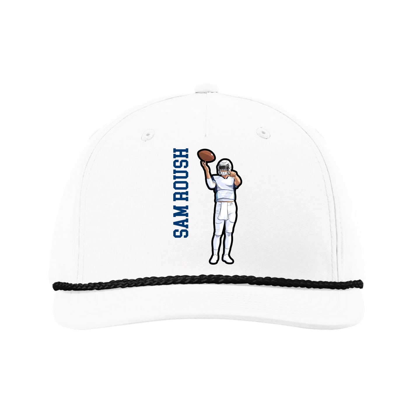 Five-Panel Classic Rope Cap — Name Vertical in White