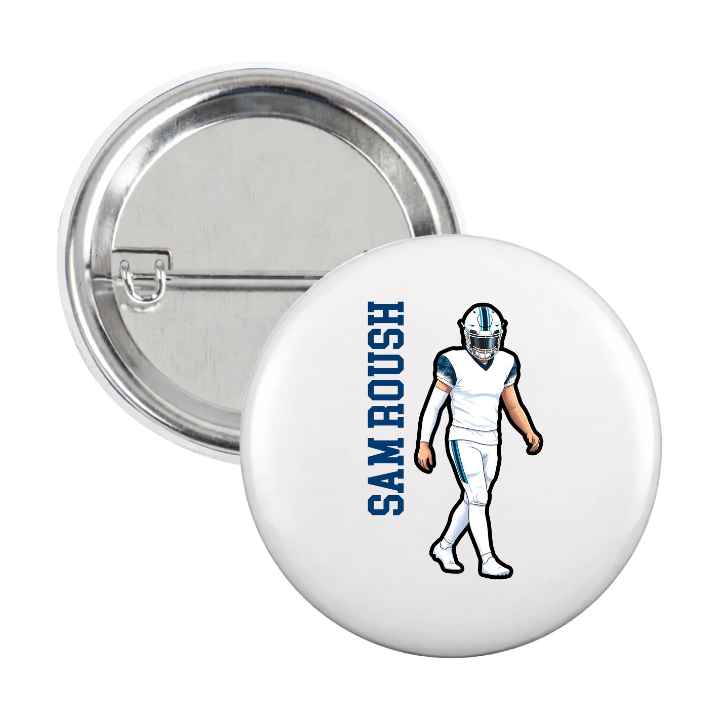 Game Day Button — Name Vertical in White