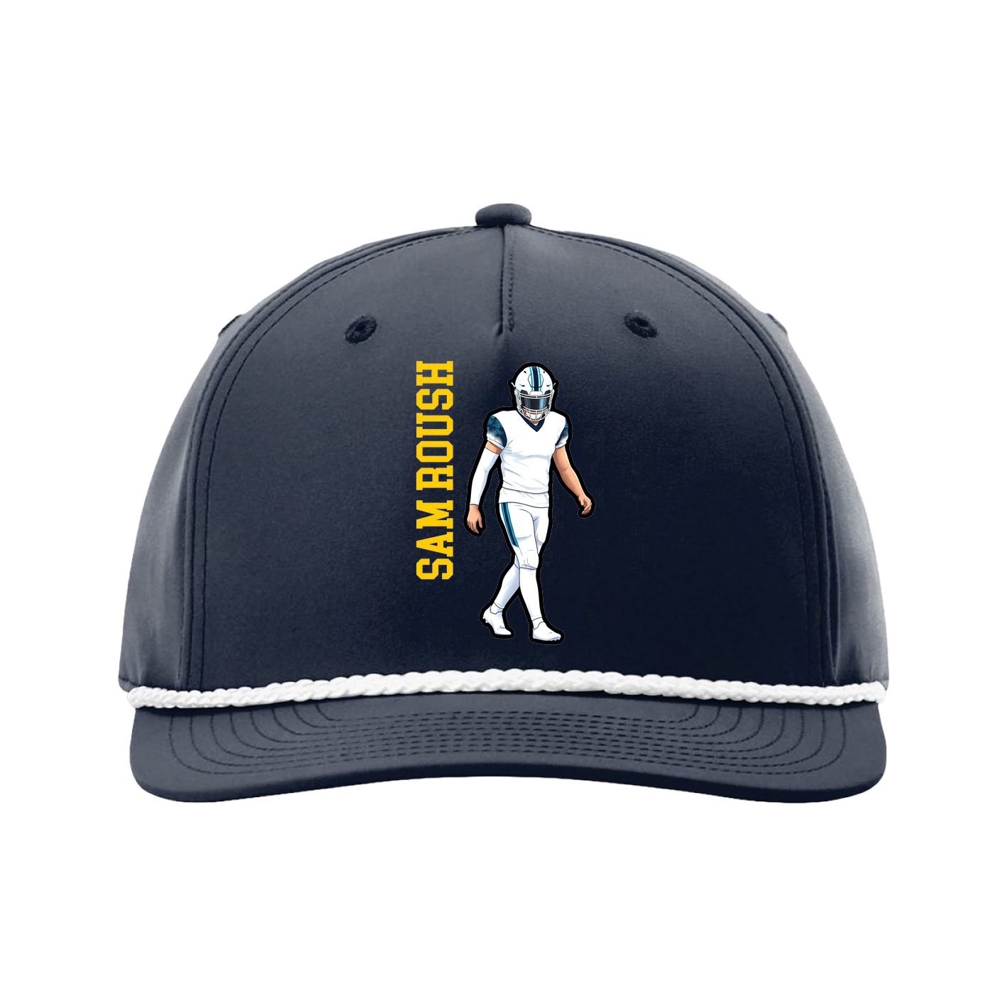 Five-Panel Classic Rope Cap — Name Vertical in Navy