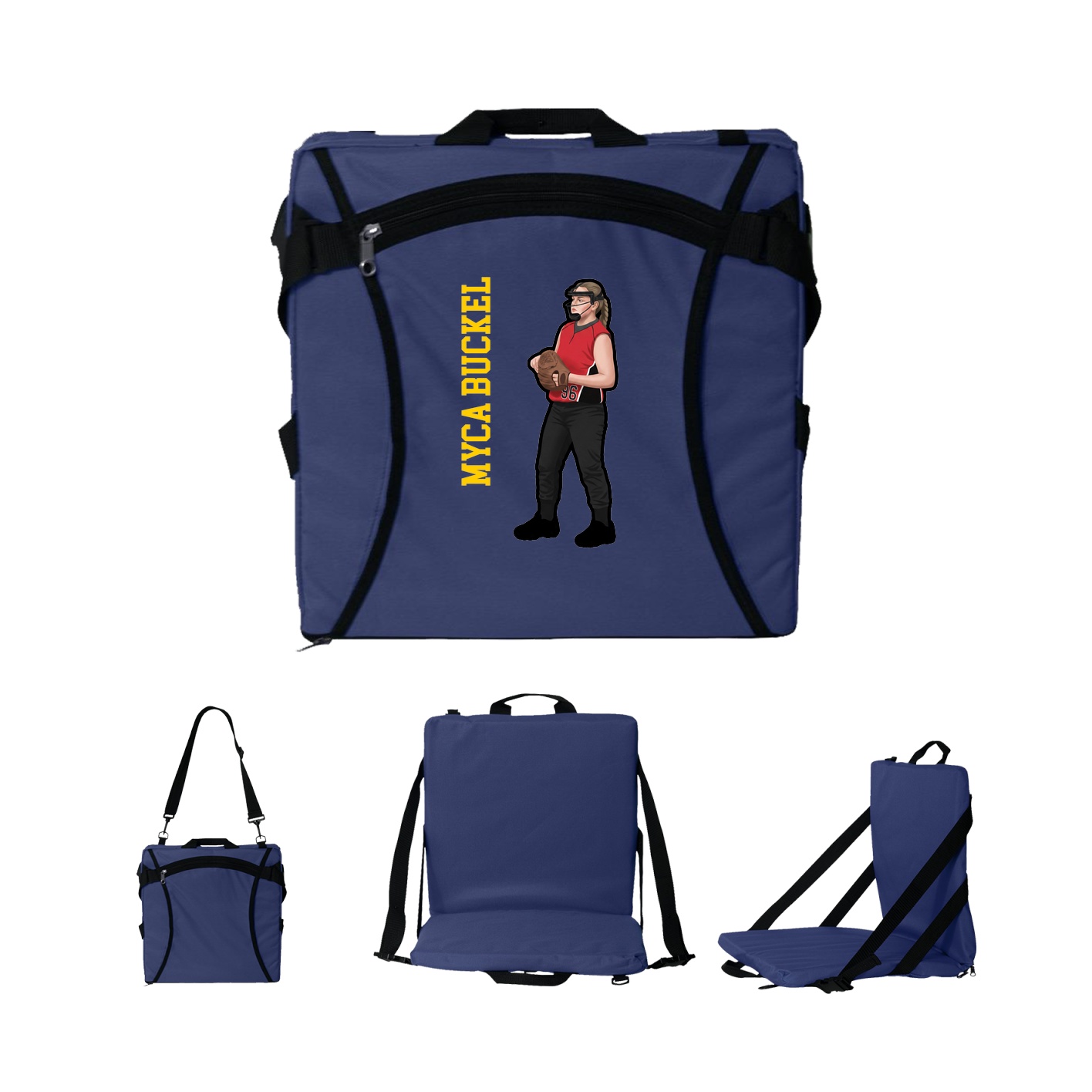 Folding Stadium Seat — Name Vertical in Navy