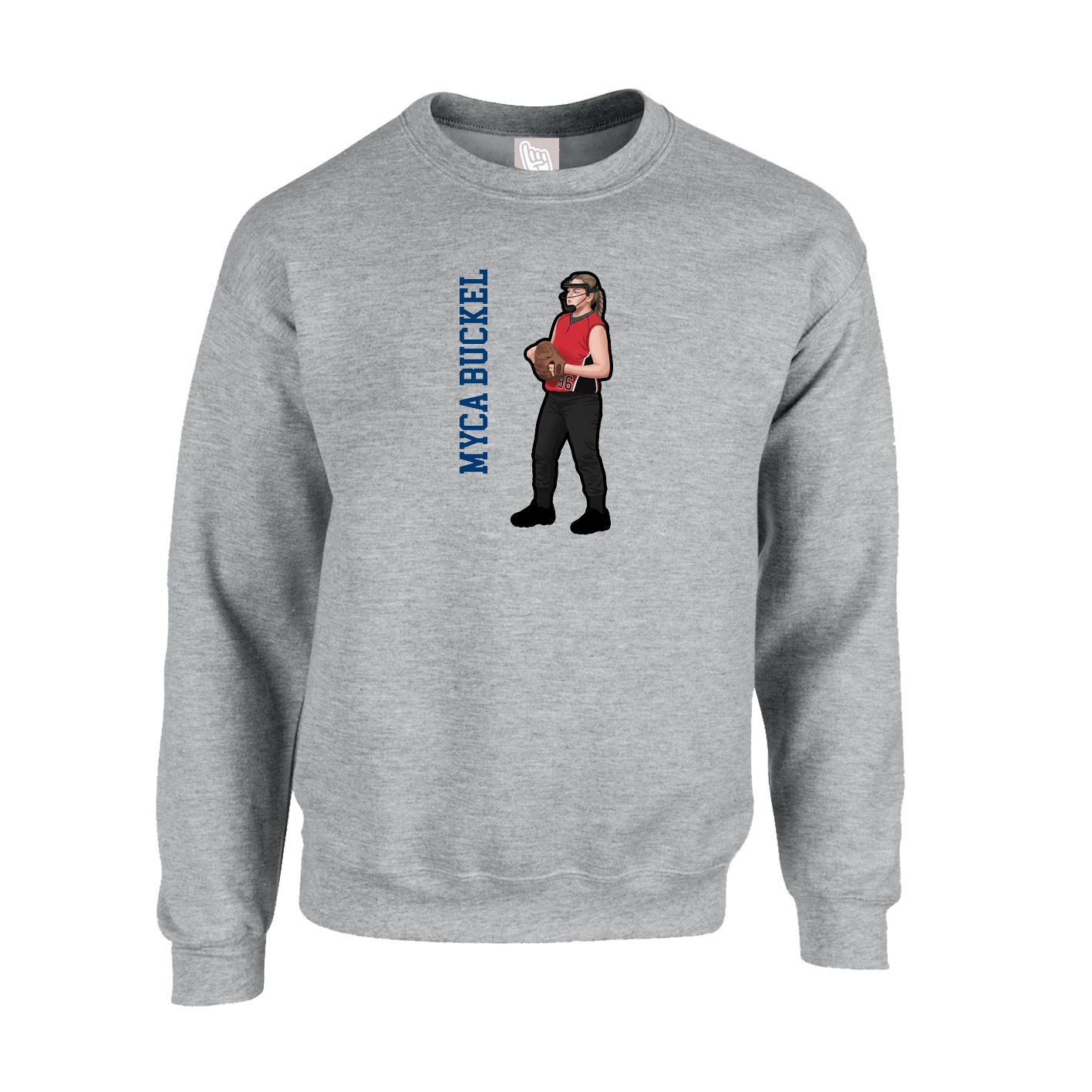 Fleece Crew — Name Vertical in Grey