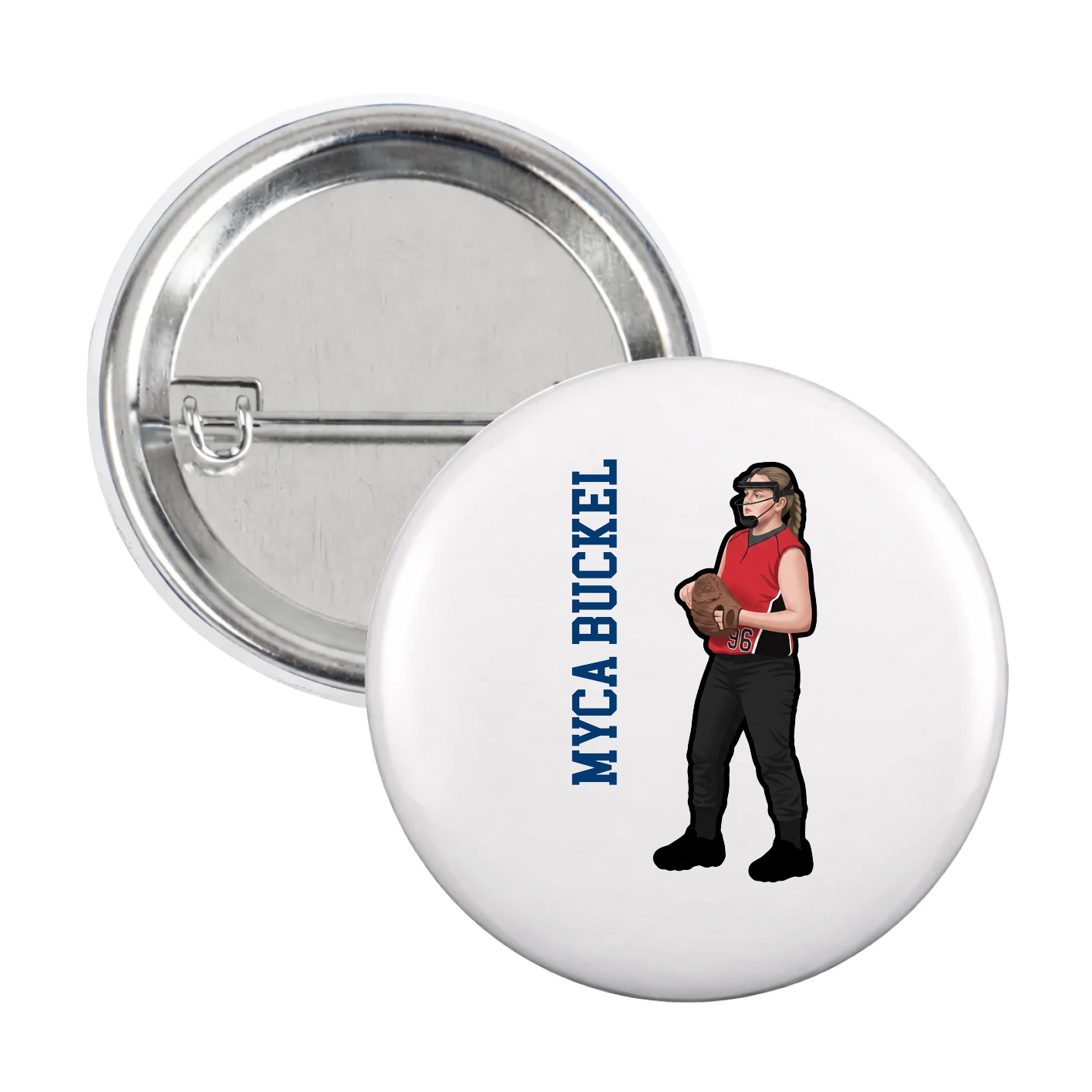 Game Day Button — Name Vertical in White