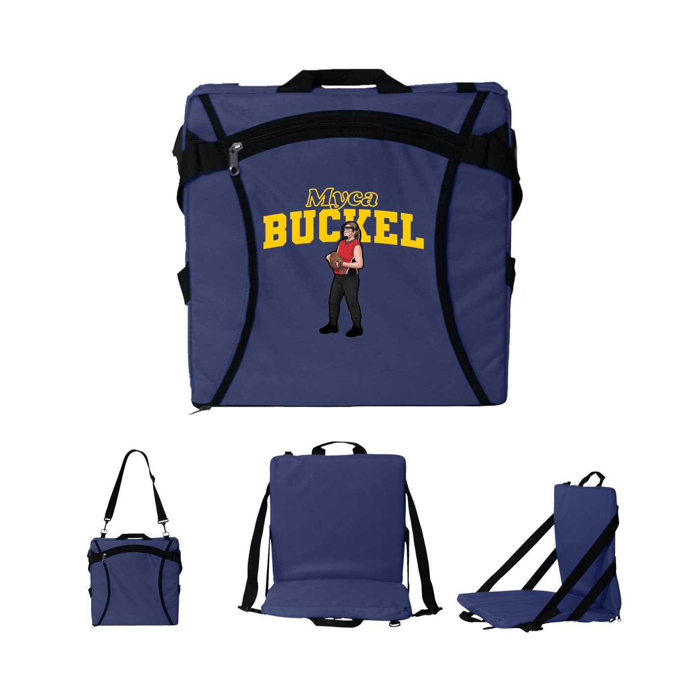 Folding Stadium Seat — Name Arch in Navy