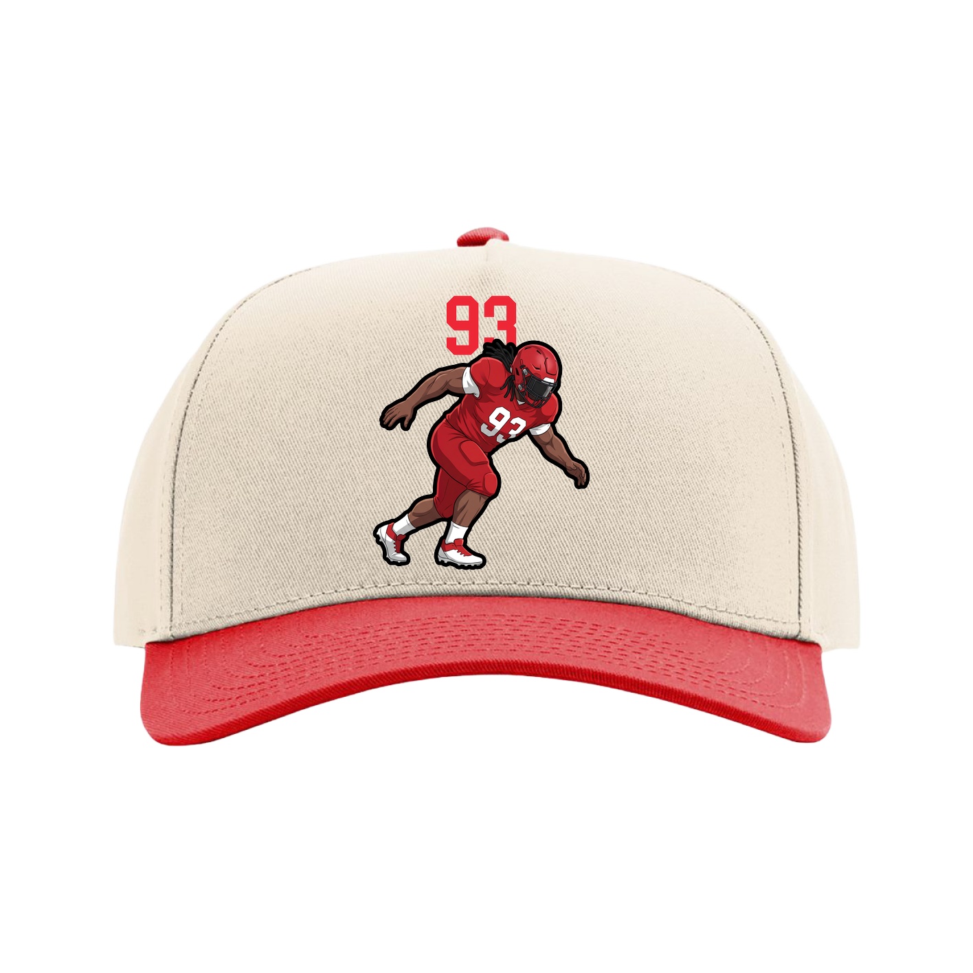 Full Fabric Five-Panel Champ Cap — Number Top in Cream/Red
