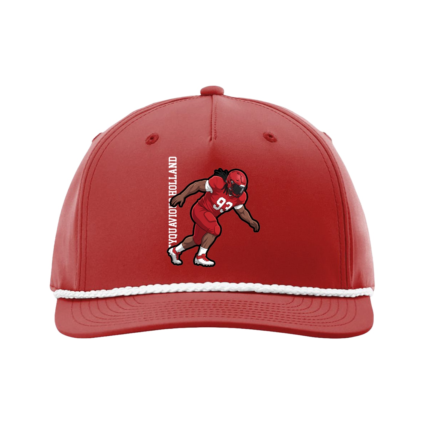 Five-Panel Classic Rope Cap — Name Vertical in Red