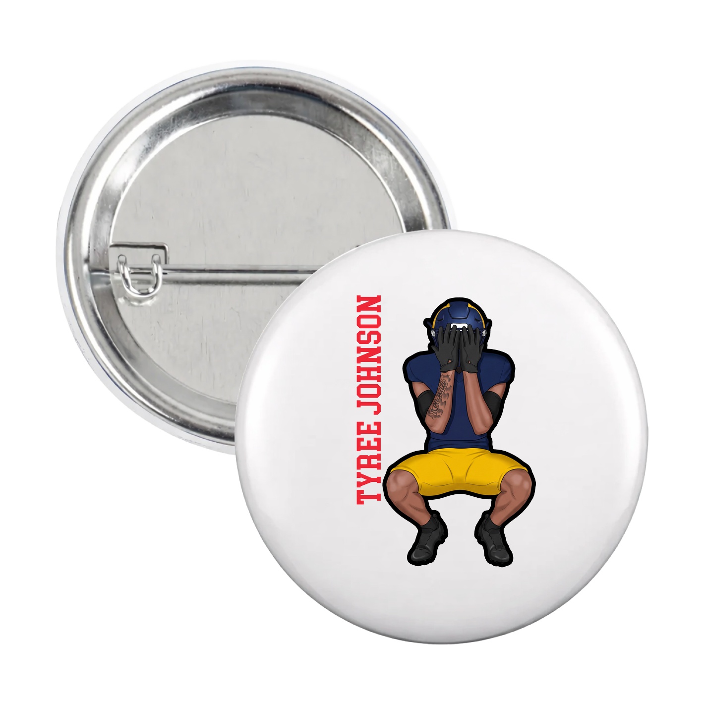 Game Day Button — Name Vertical in White