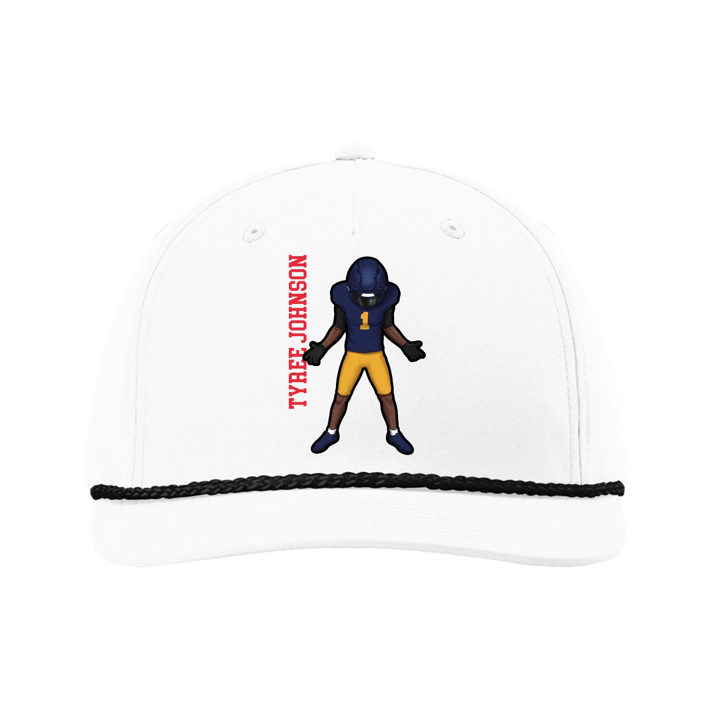 Five-Panel Classic Rope Cap — Name Vertical in White