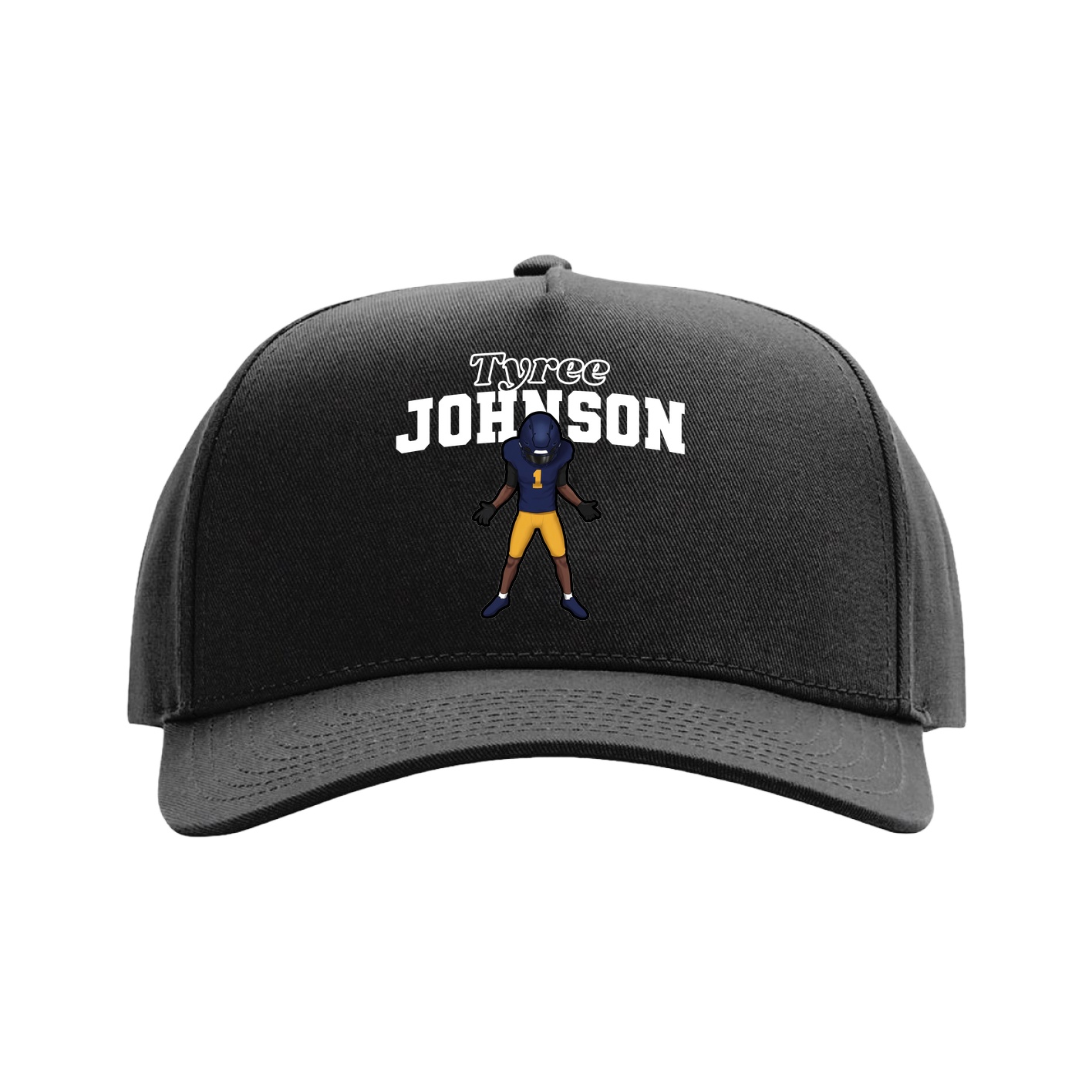 Full Fabric Five-Panel Champ Cap — Name Arch in Black