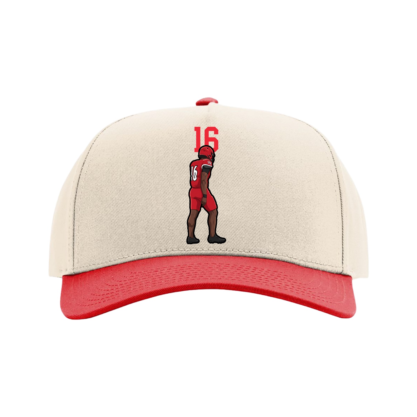 Full Fabric Five-Panel Champ Cap — Number Top in Cream/Red