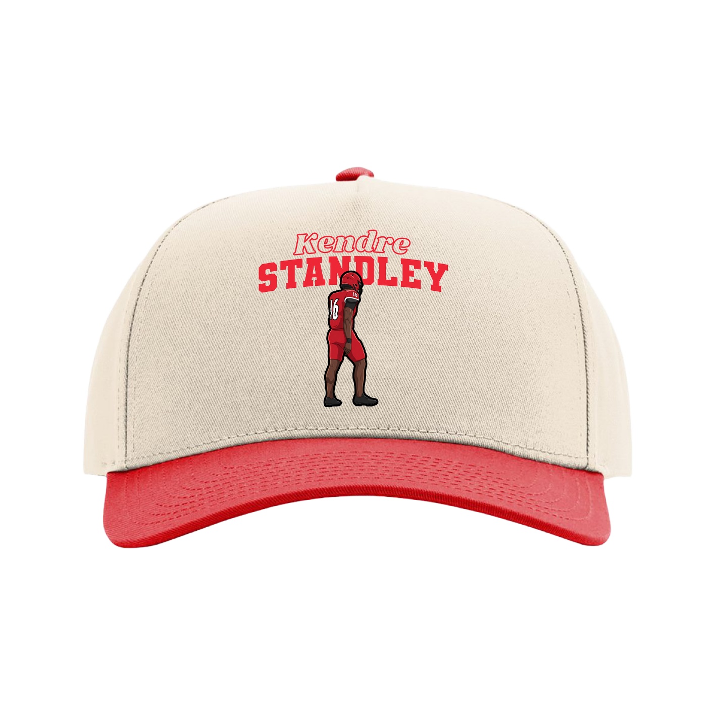 Full Fabric Five-Panel Champ Cap — Name Arch in Cream/Red