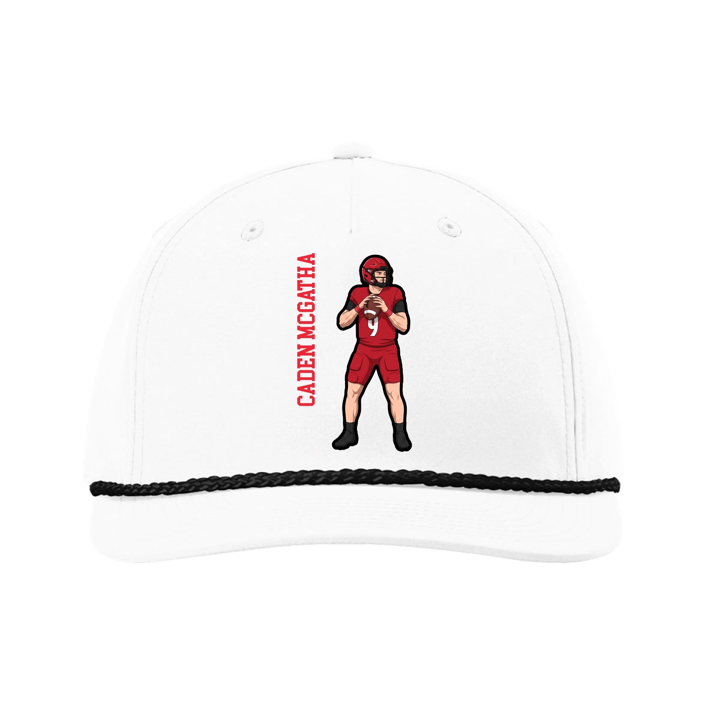 Five-Panel Classic Rope Cap — Name Vertical in White