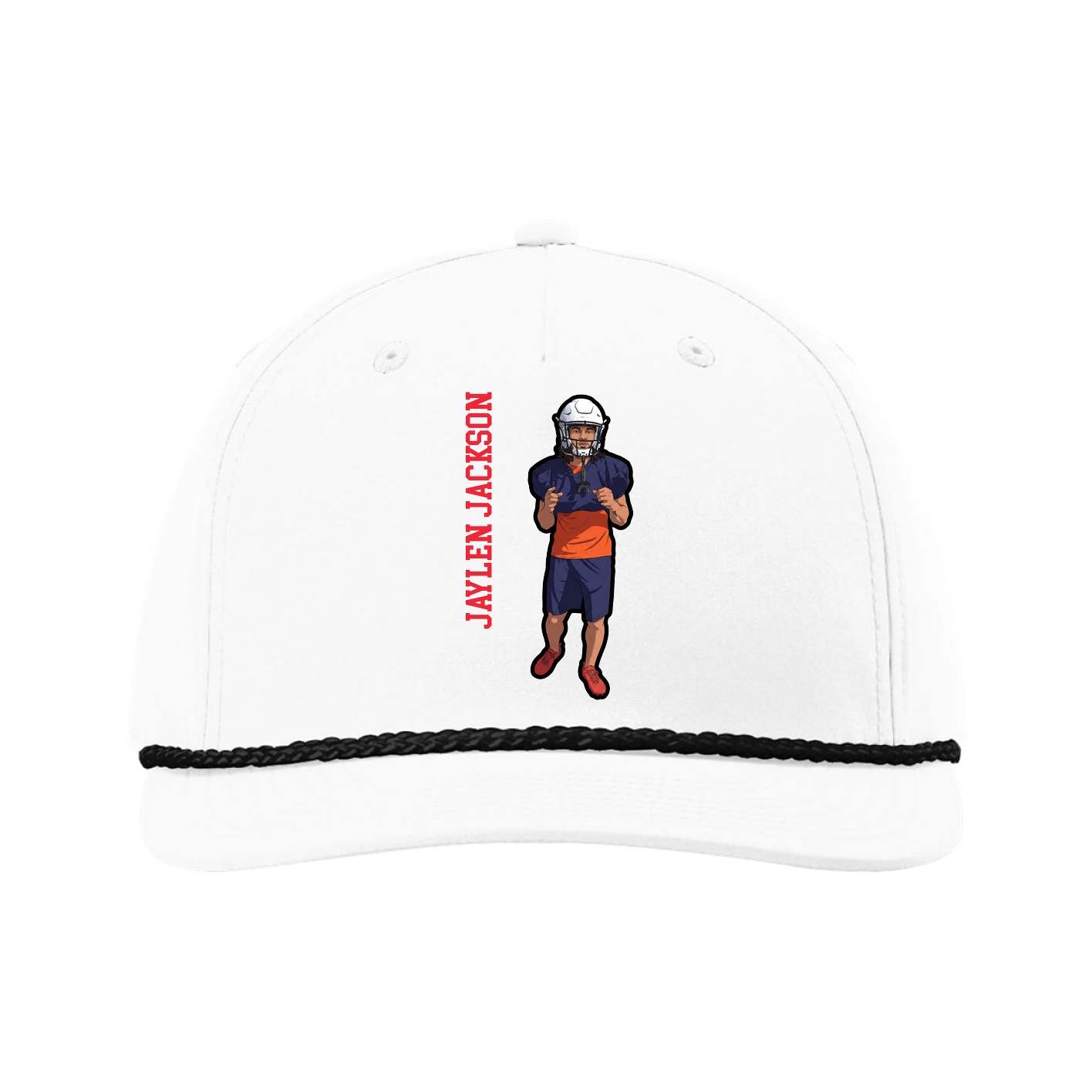 Five-Panel Classic Rope Cap — Name Vertical in White