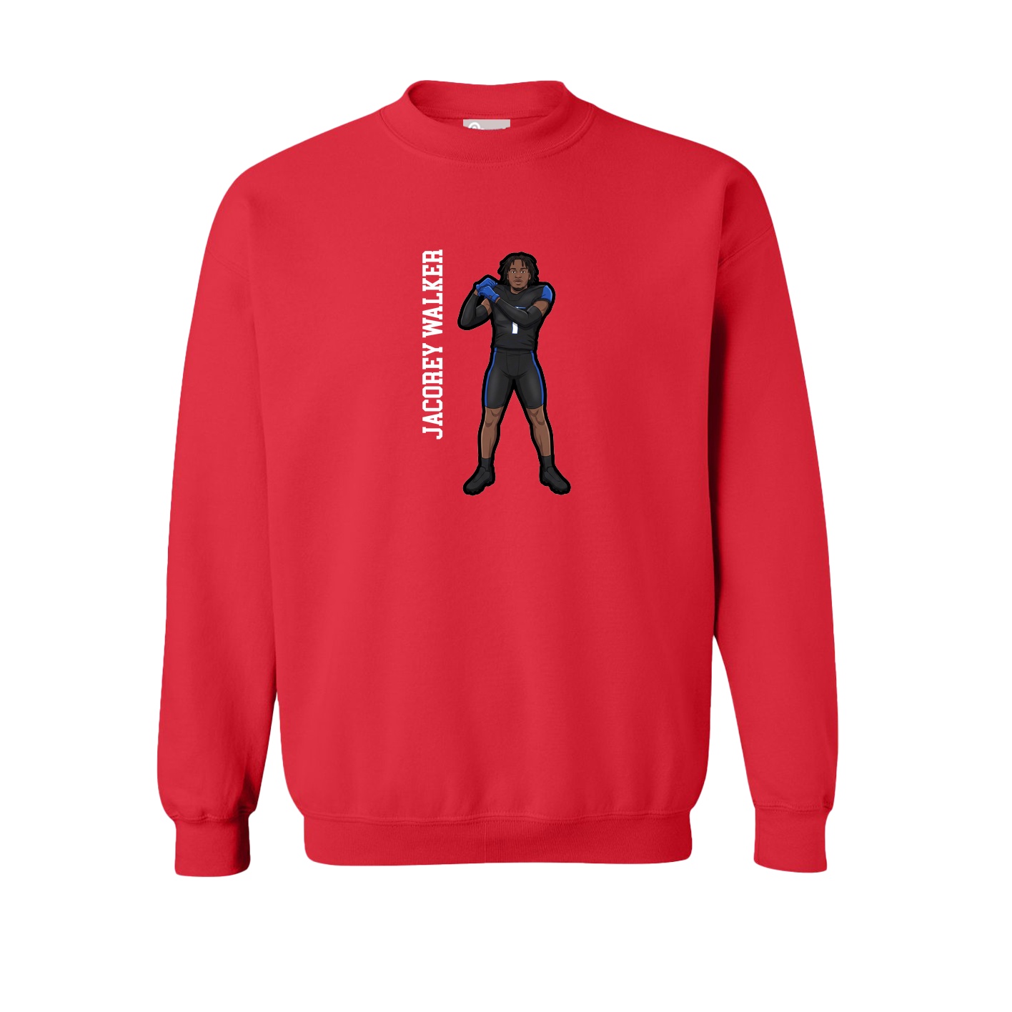 Fleece Crew — Name Vertical in Red