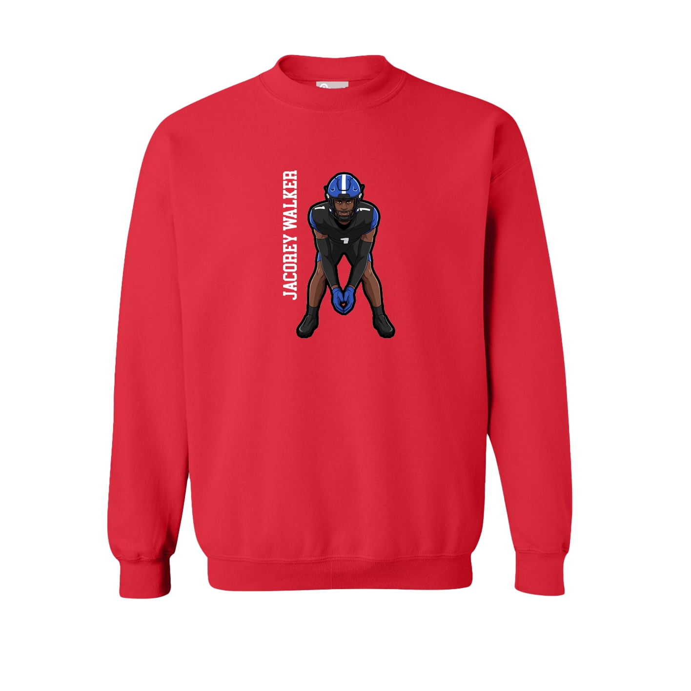 Fleece Crew — Name Vertical in Red