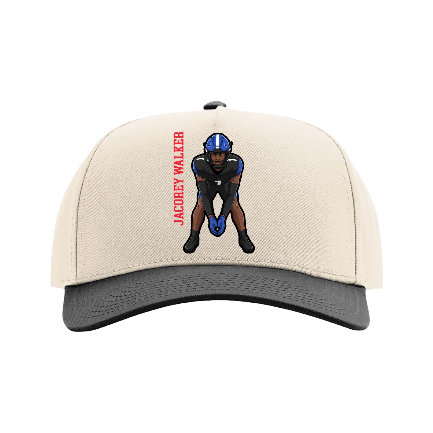 Full Fabric Five-Panel Champ Cap — Name Vertical in Cream/Black