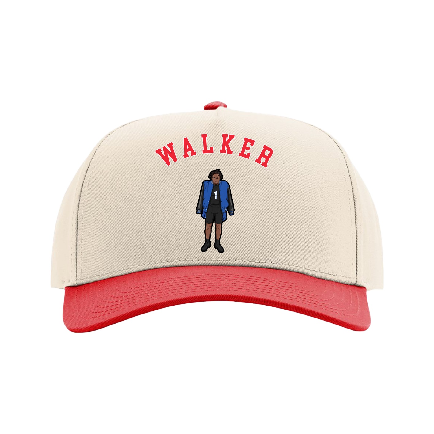 Full Fabric Five-Panel Champ Cap — Shirsey Arch in Cream/Red