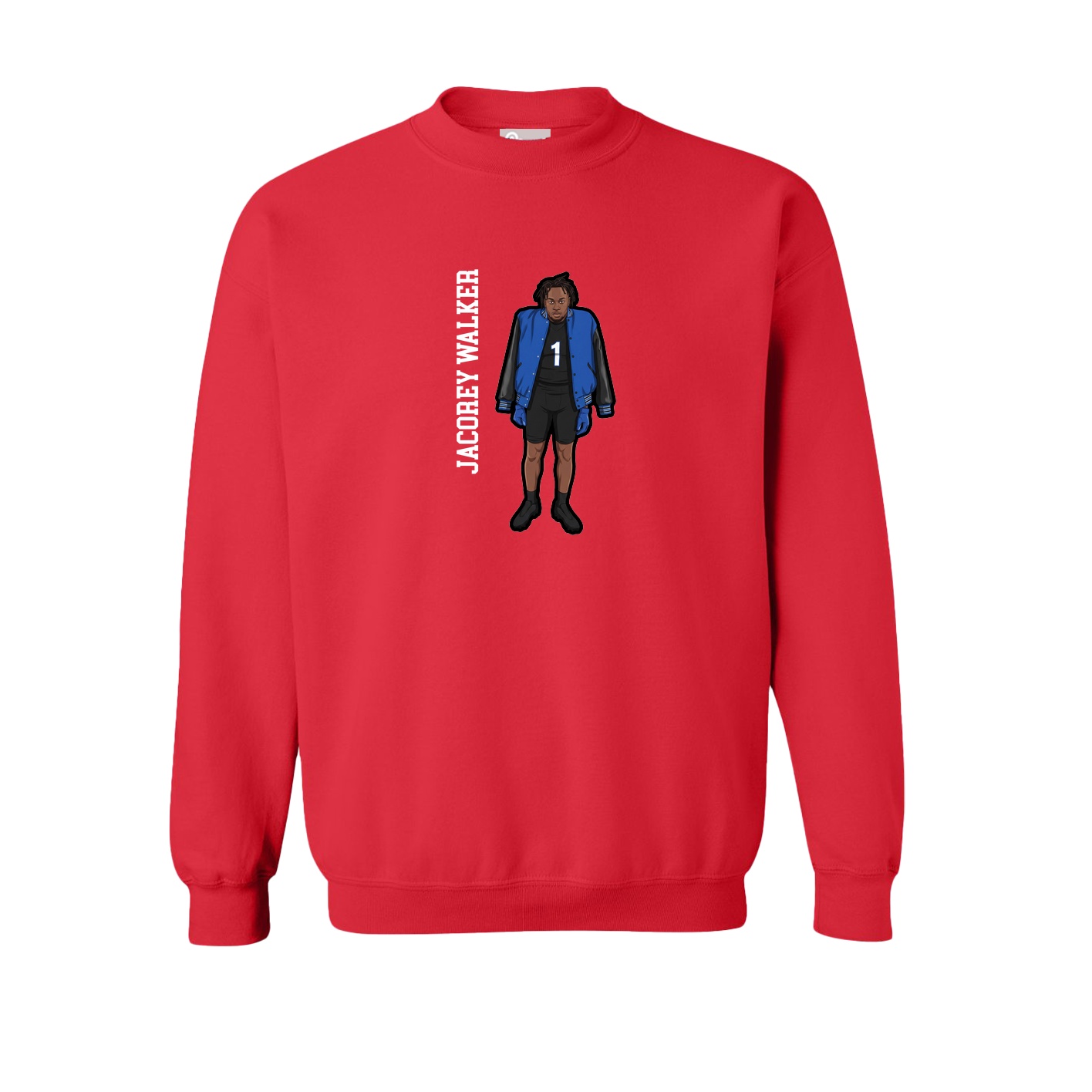 Fleece Crew — Name Vertical in Red
