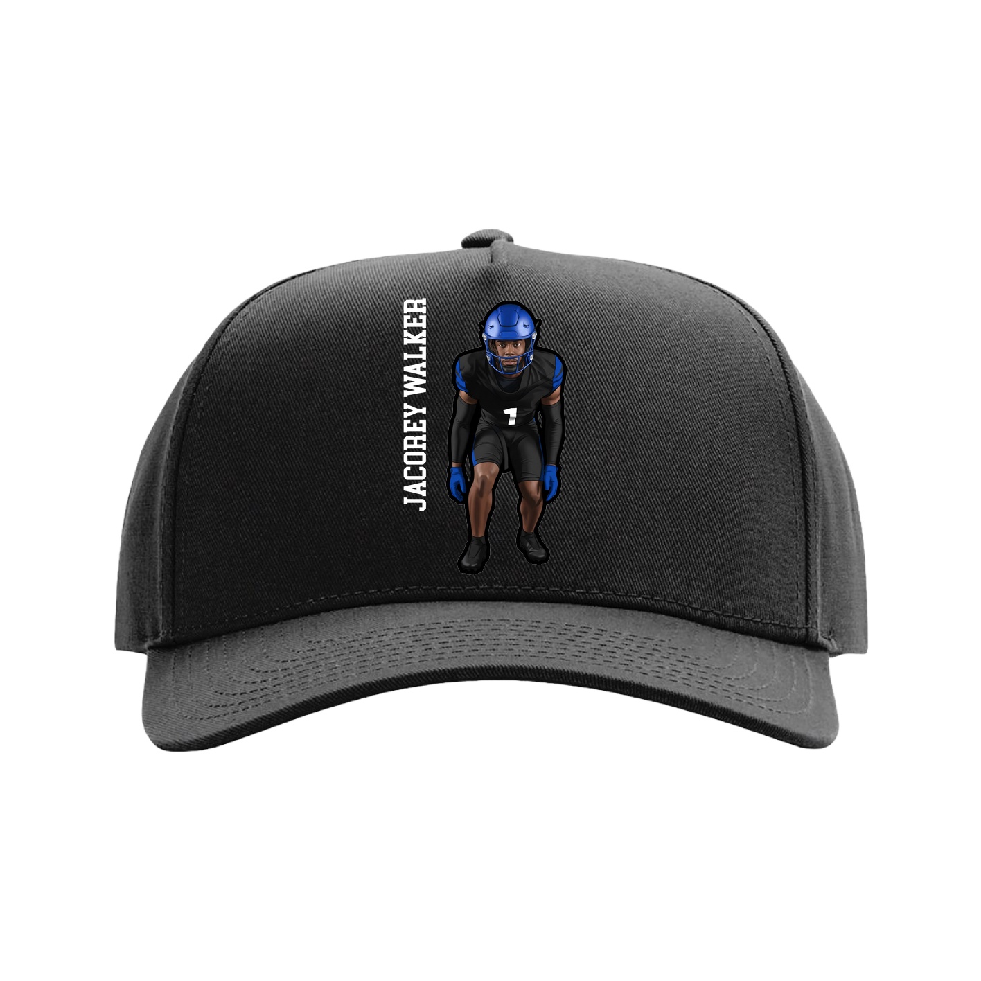 Full Fabric Five-Panel Champ Cap — Name Vertical in Black