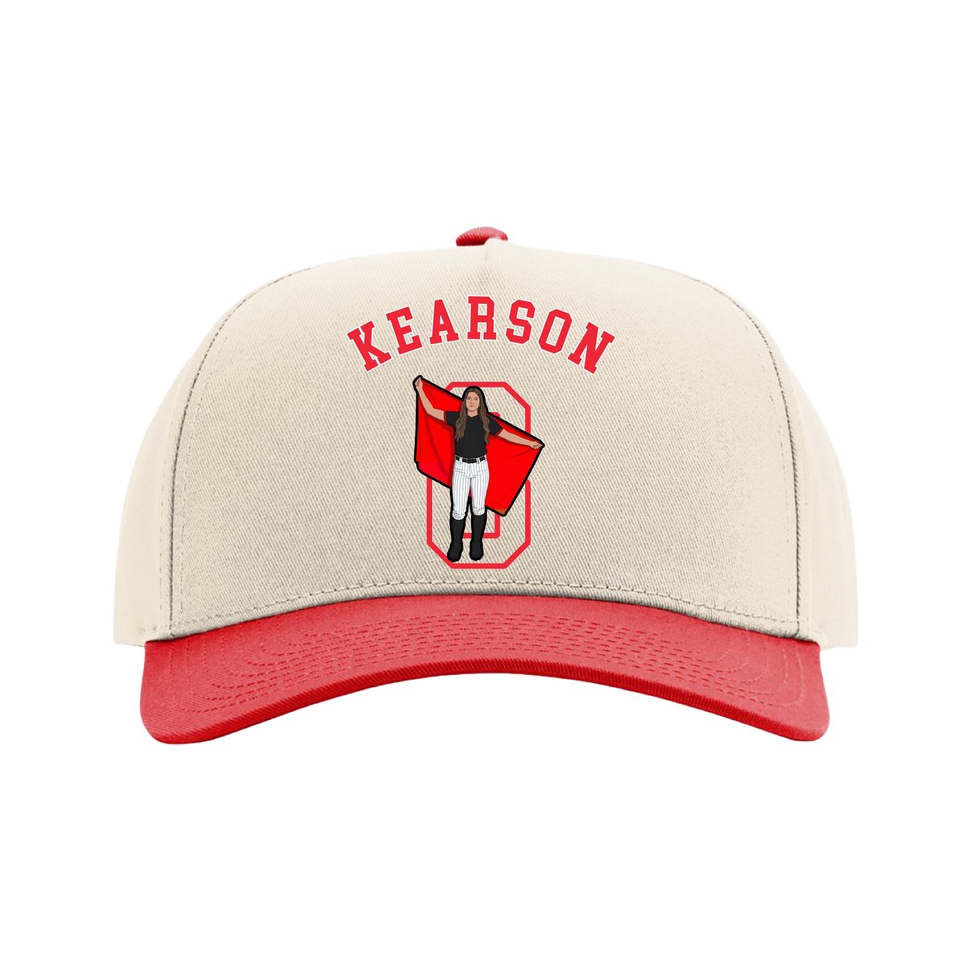 Full Fabric Five-Panel Champ Cap — Shirsey Arch in Cream/Red