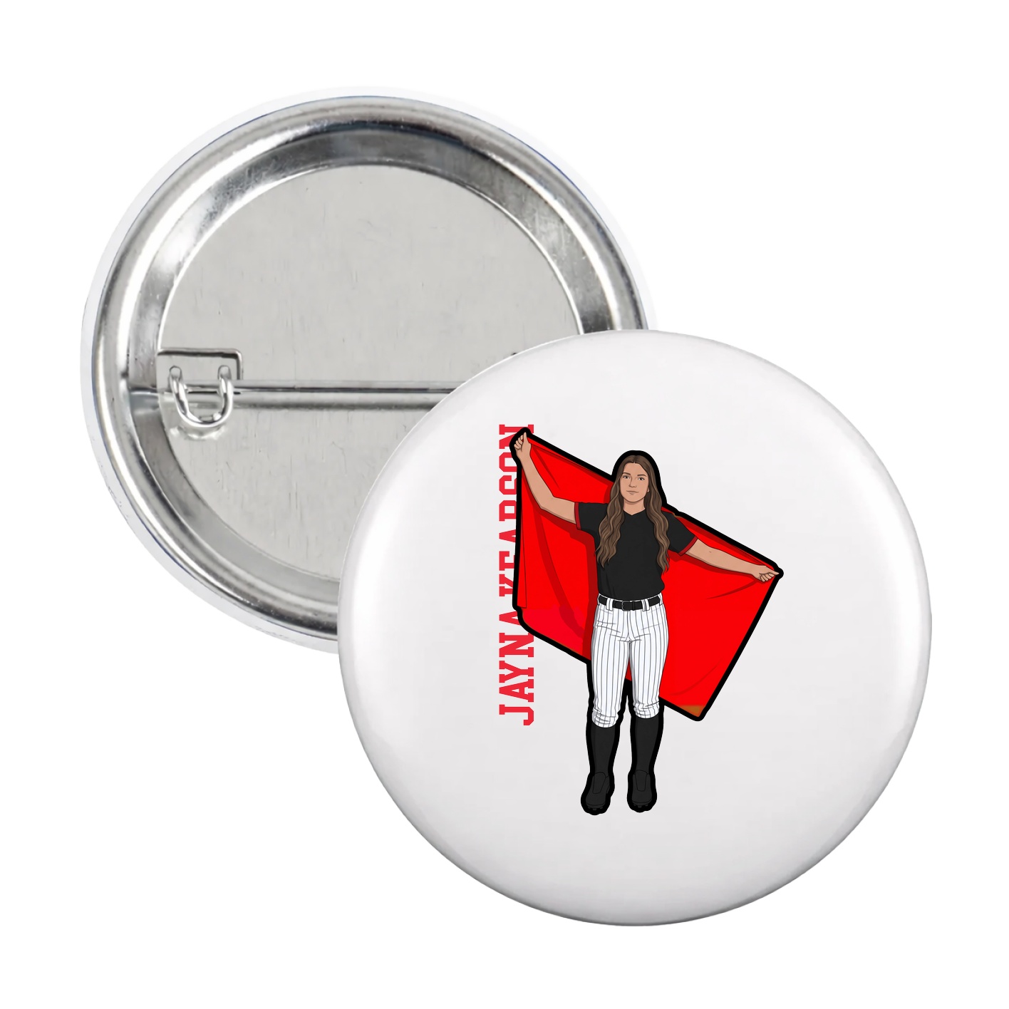 Game Day Button — Name Vertical in White