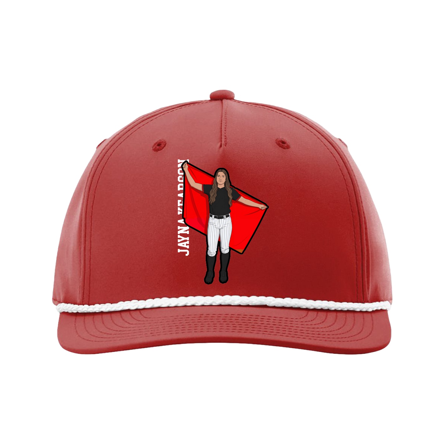 Five-Panel Classic Rope Cap — Name Vertical in Red