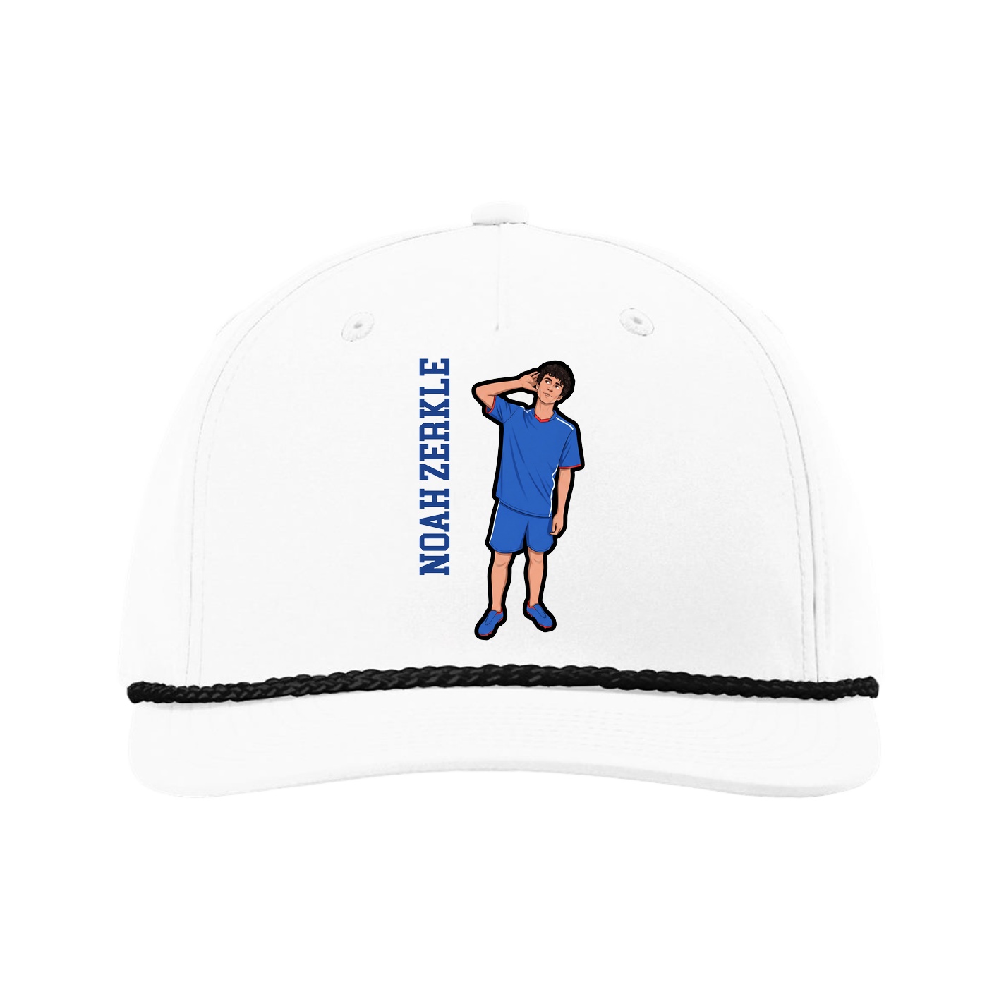 Five-Panel Classic Rope Cap — Name Vertical in White