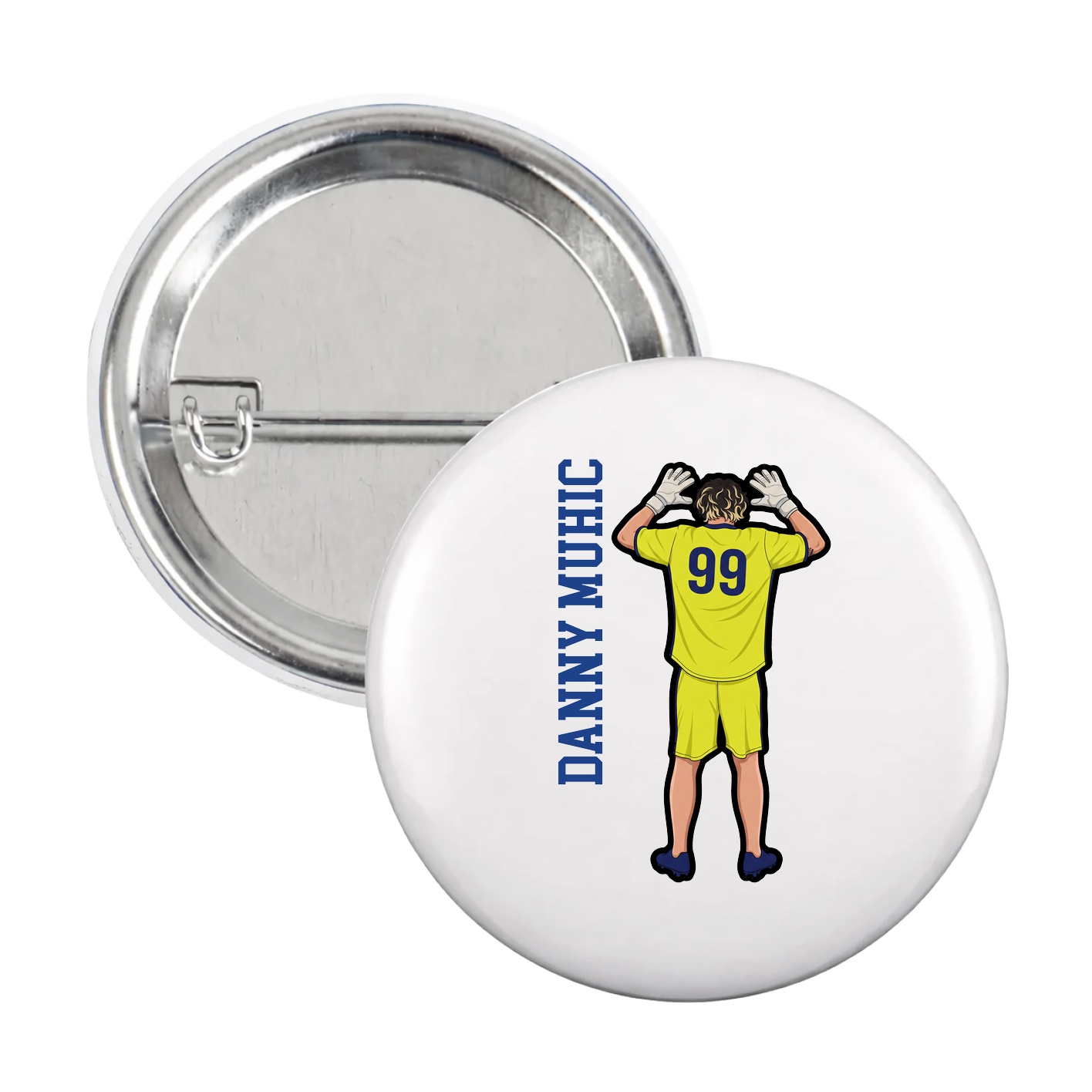 Game Day Button — Name Vertical in White