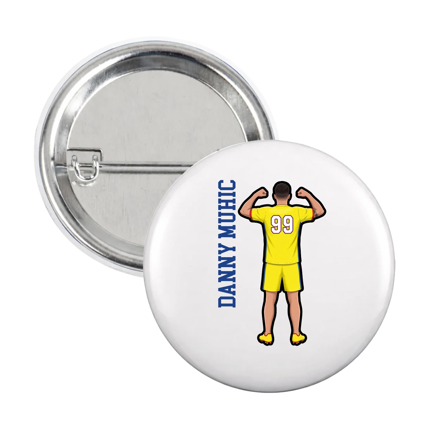 Game Day Button — Name Vertical in White