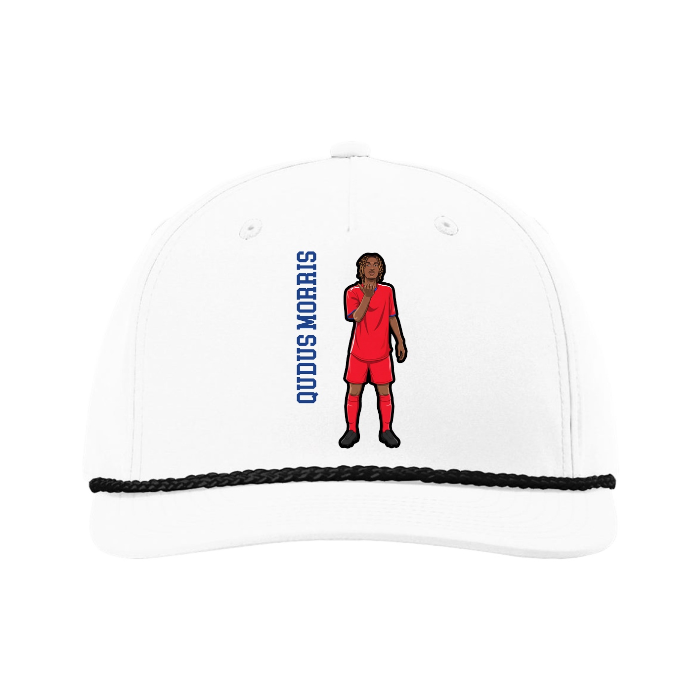 Five-Panel Classic Rope Cap — Name Vertical in White