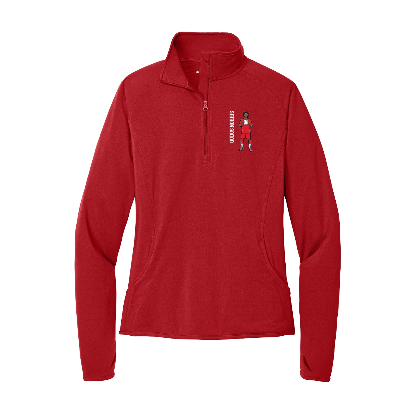 Women's Q-Zip Pullover — Name Vertical in Red