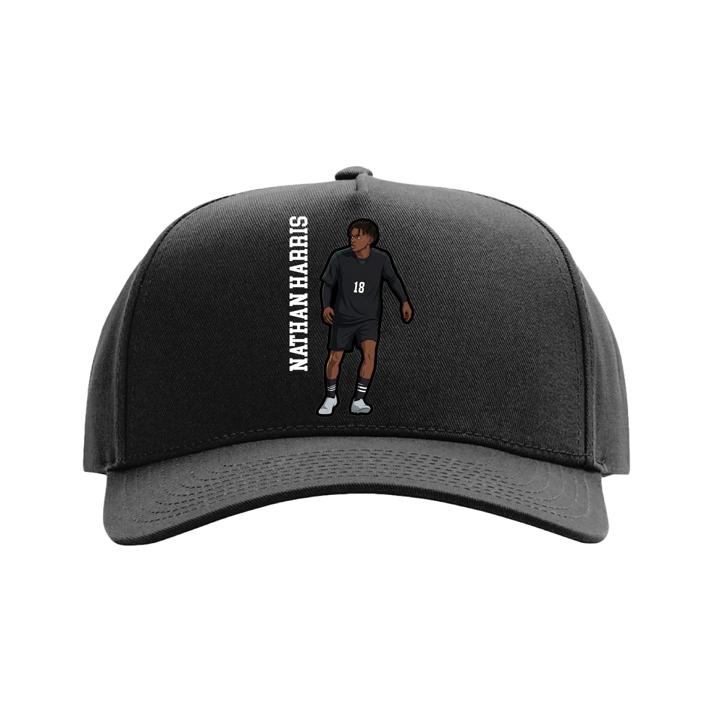 Full Fabric Five-Panel Champ Cap — Name Vertical in Black