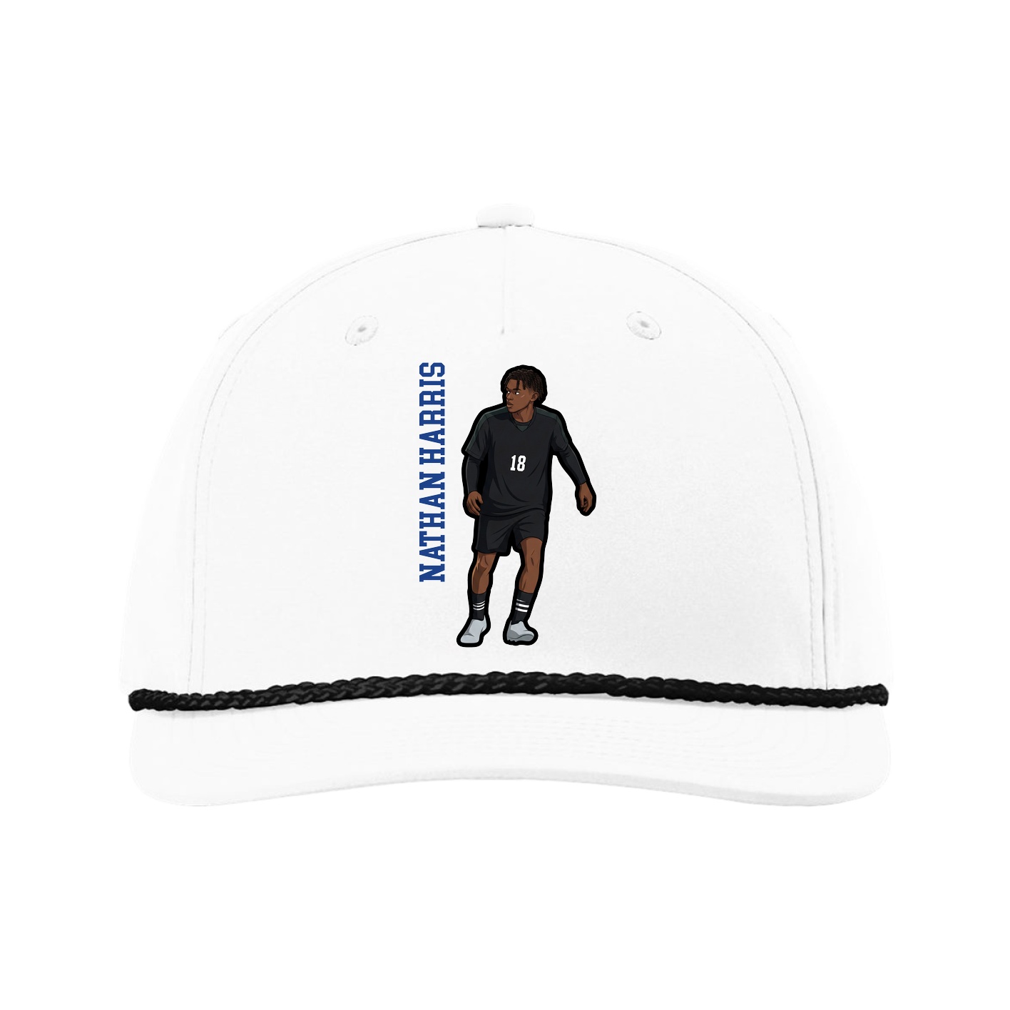 Five-Panel Classic Rope Cap — Name Vertical in White
