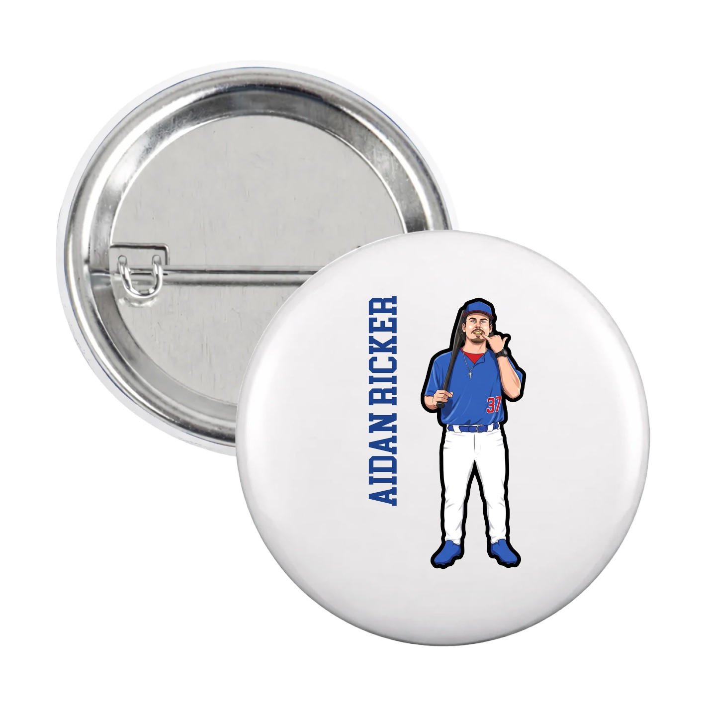 Game Day Button — Name Vertical in White