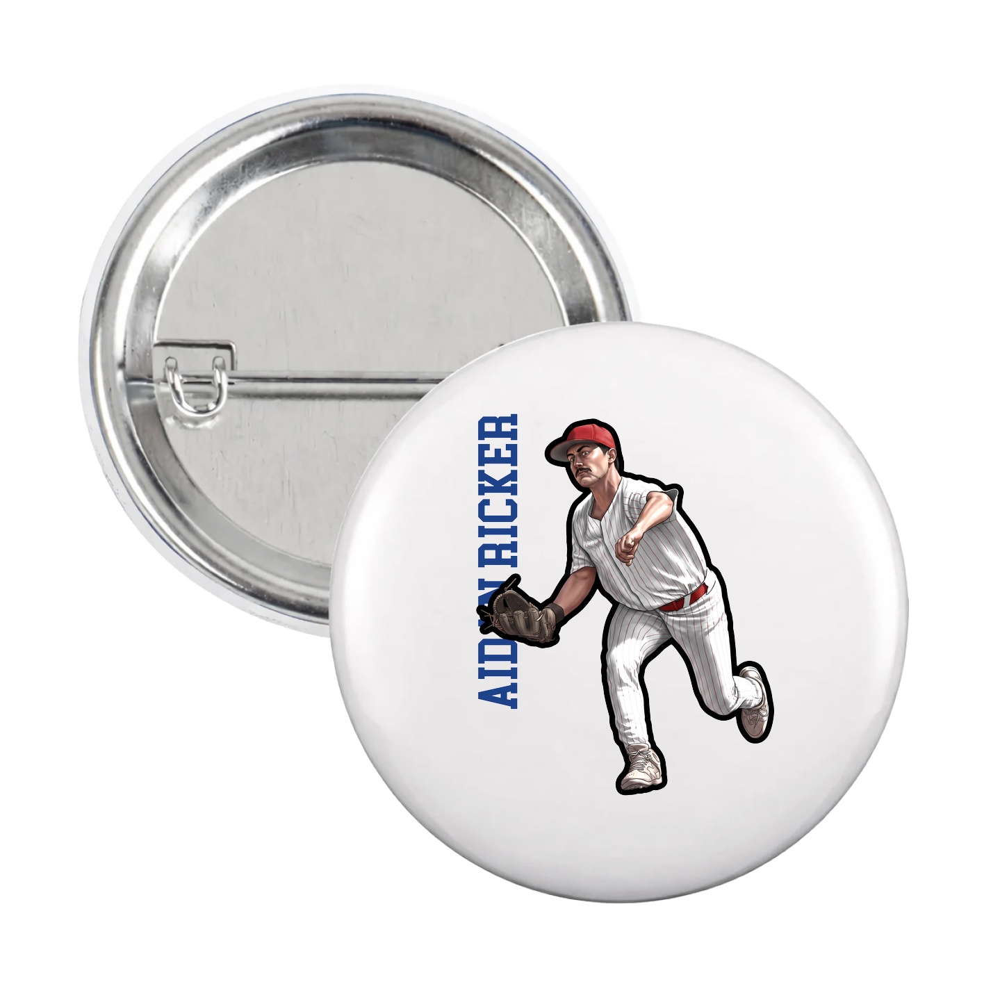 Game Day Button — Name Vertical in White