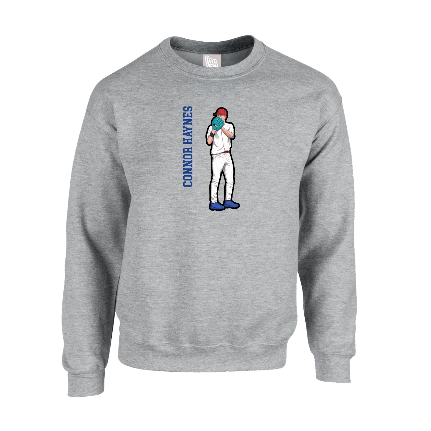 Fleece Crew — Name Vertical in Grey