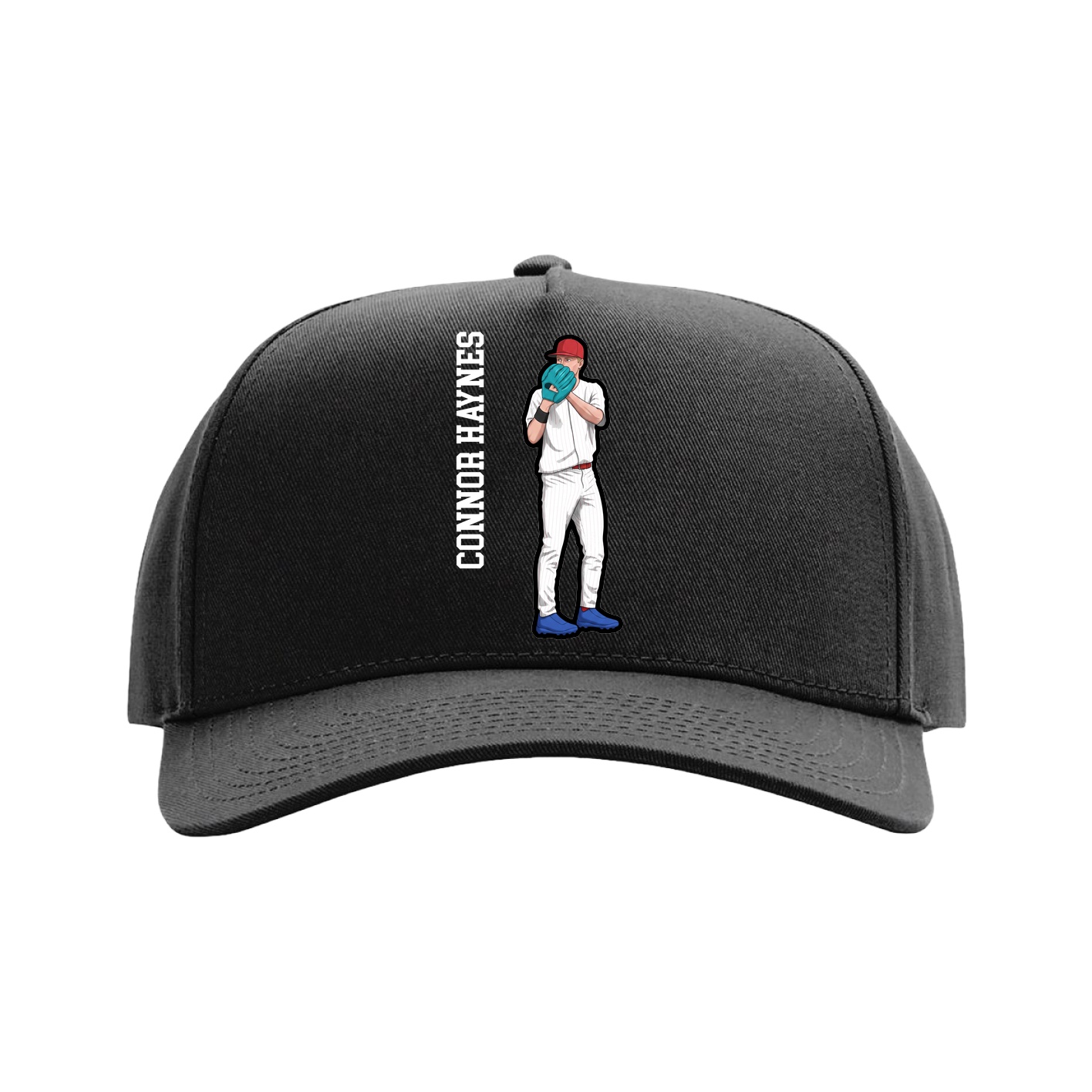 Full Fabric Five-Panel Champ Cap — Name Vertical in Black