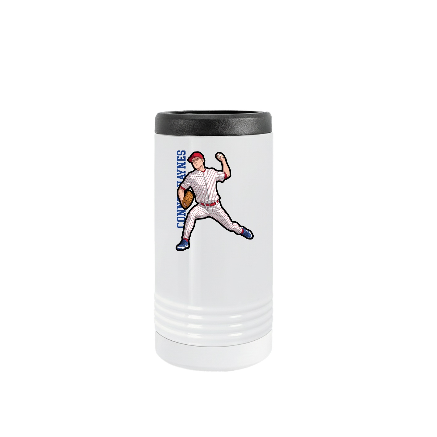 Slim Beverage Holder — Name Vertical in White