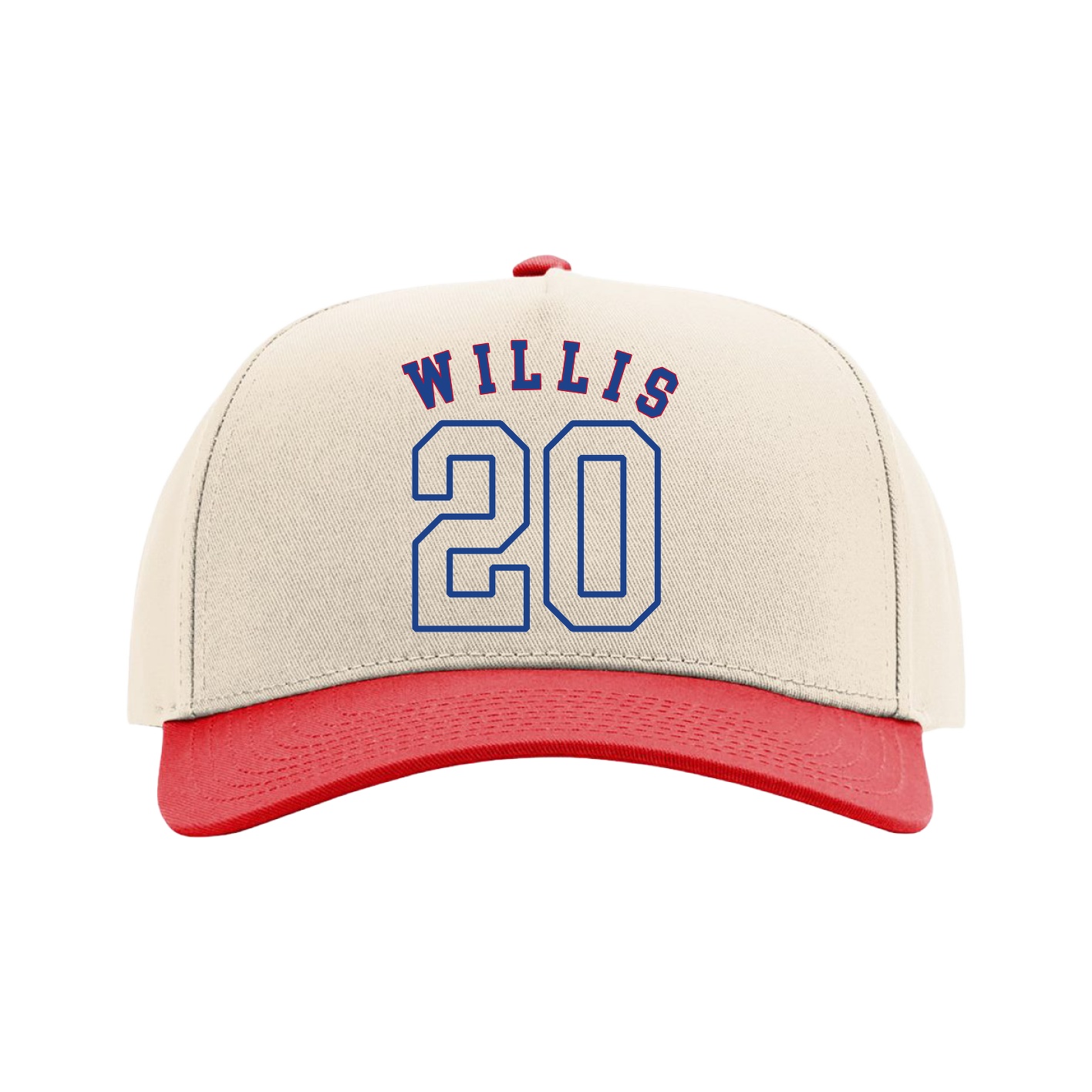 Full Fabric Five-Panel Champ Cap — Shirsey Arch in Cream/Red