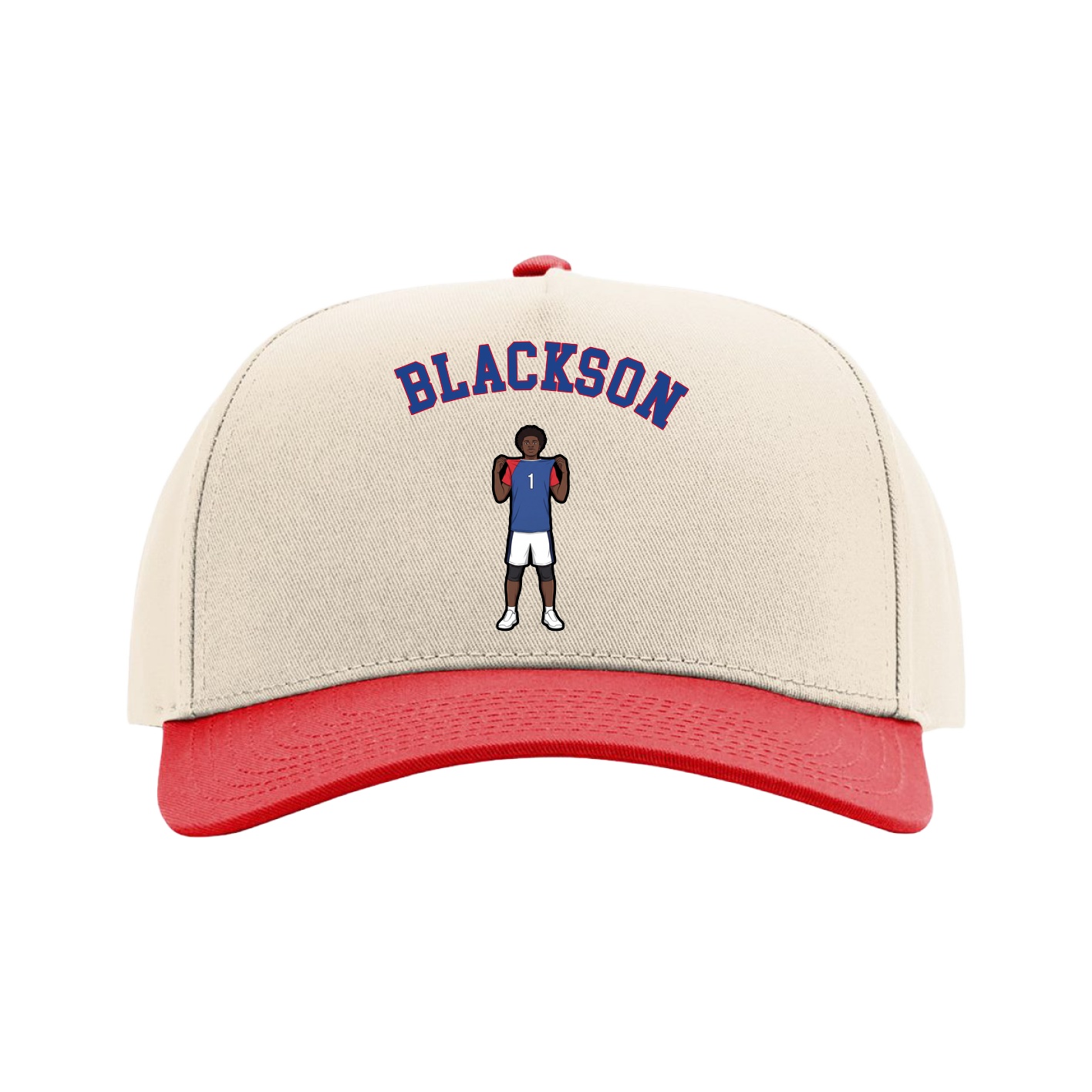 Full Fabric Five-Panel Champ Cap — Shirsey Arch in Cream/Red