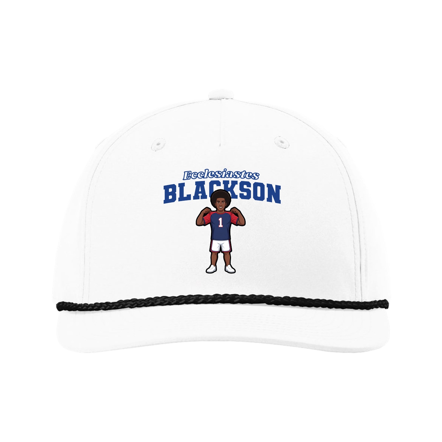 Five-Panel Classic Rope Cap — Name Arch in White
