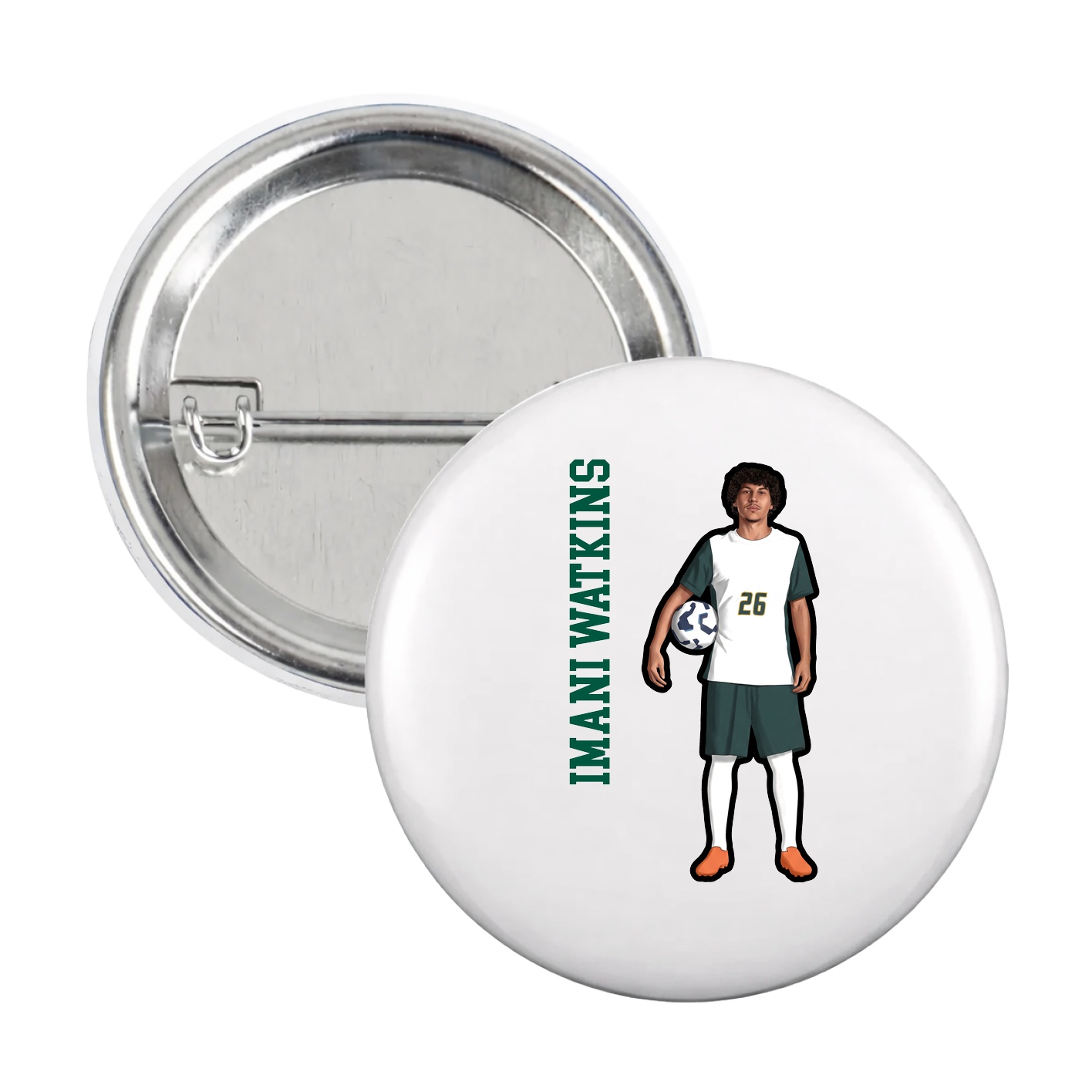 Game Day Button — Name Vertical in White