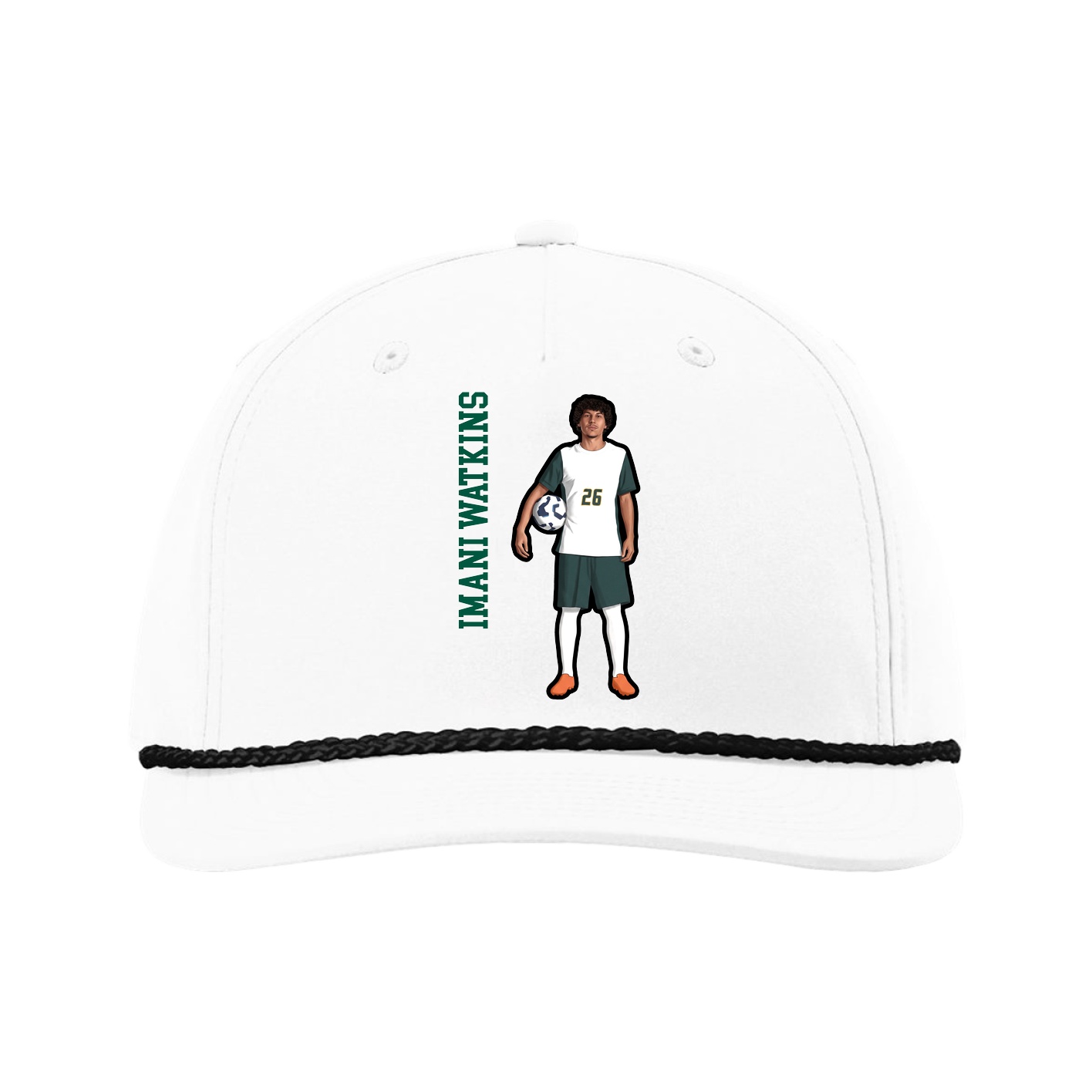 Five-Panel Classic Rope Cap — Name Vertical in White