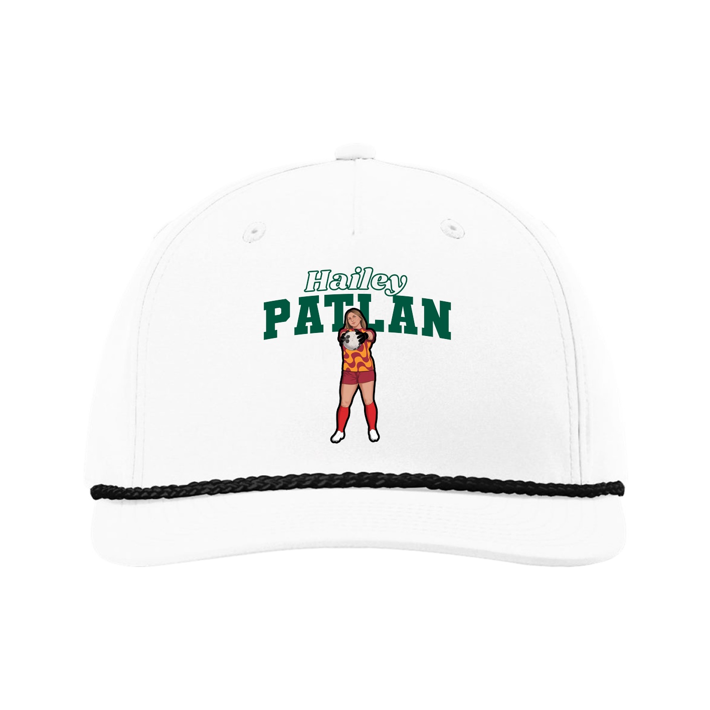 Five-Panel Classic Rope Cap — Name Arch in White