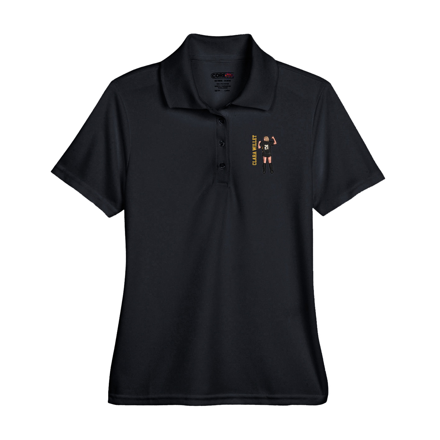 Performance Polo — Name Vertical in Black