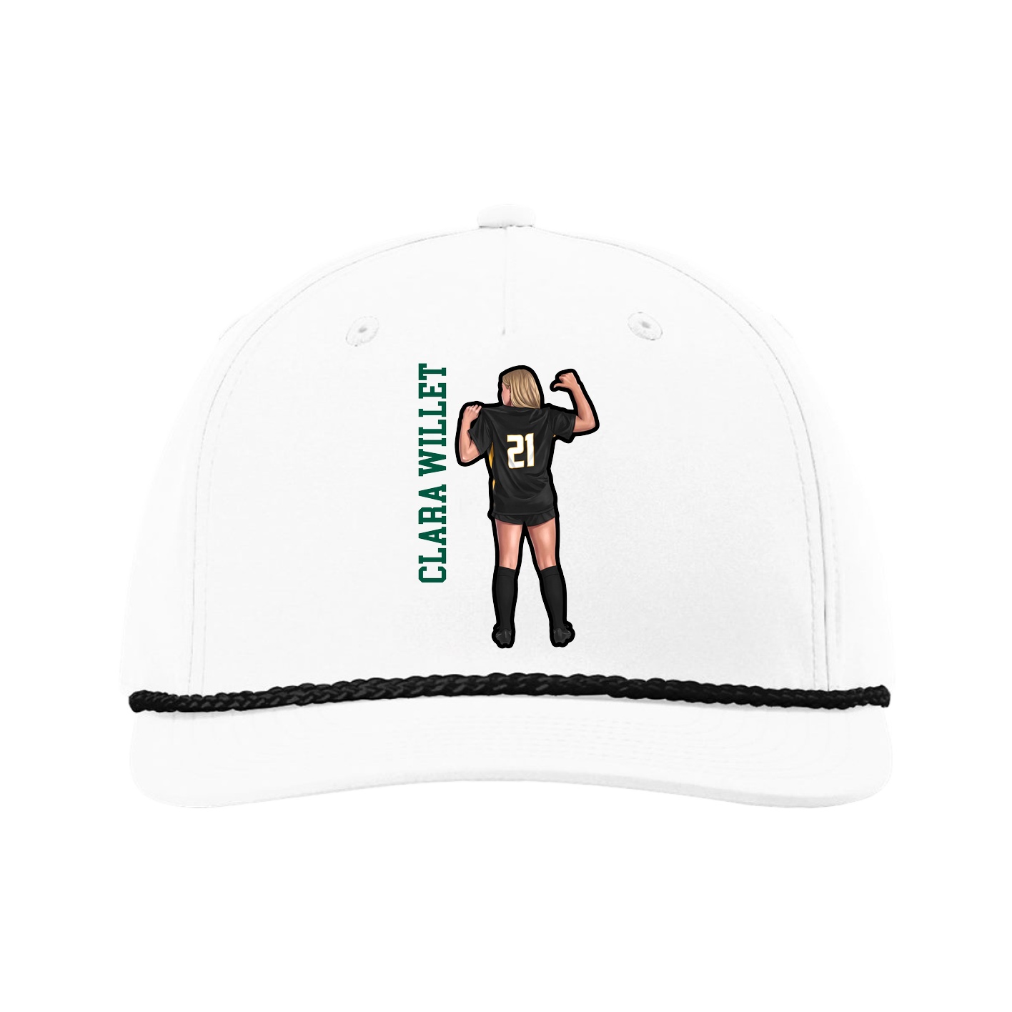 Five-Panel Classic Rope Cap — Name Vertical in White