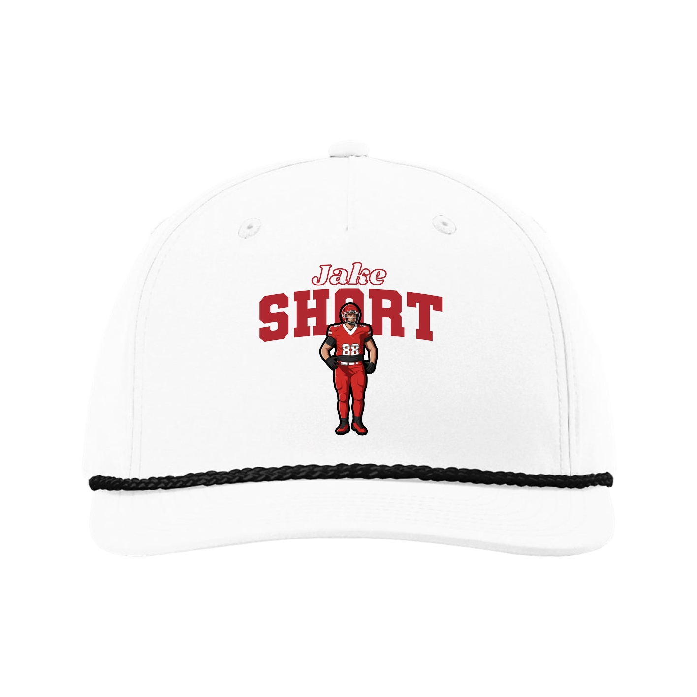 Five-Panel Classic Rope Cap — Name Arch in White
